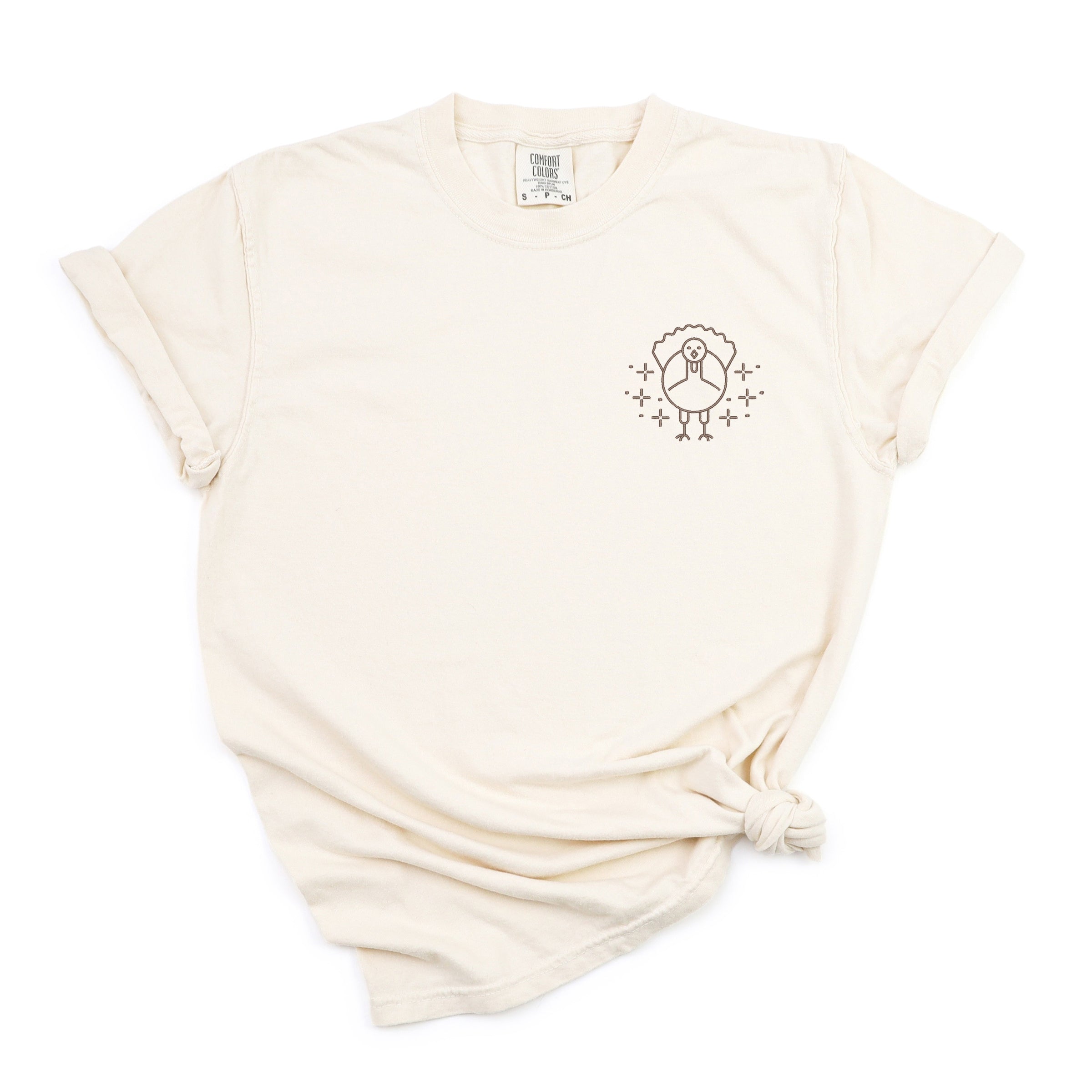 Embroidered Turkey Sparkles - Womens Garment Dyed Tee