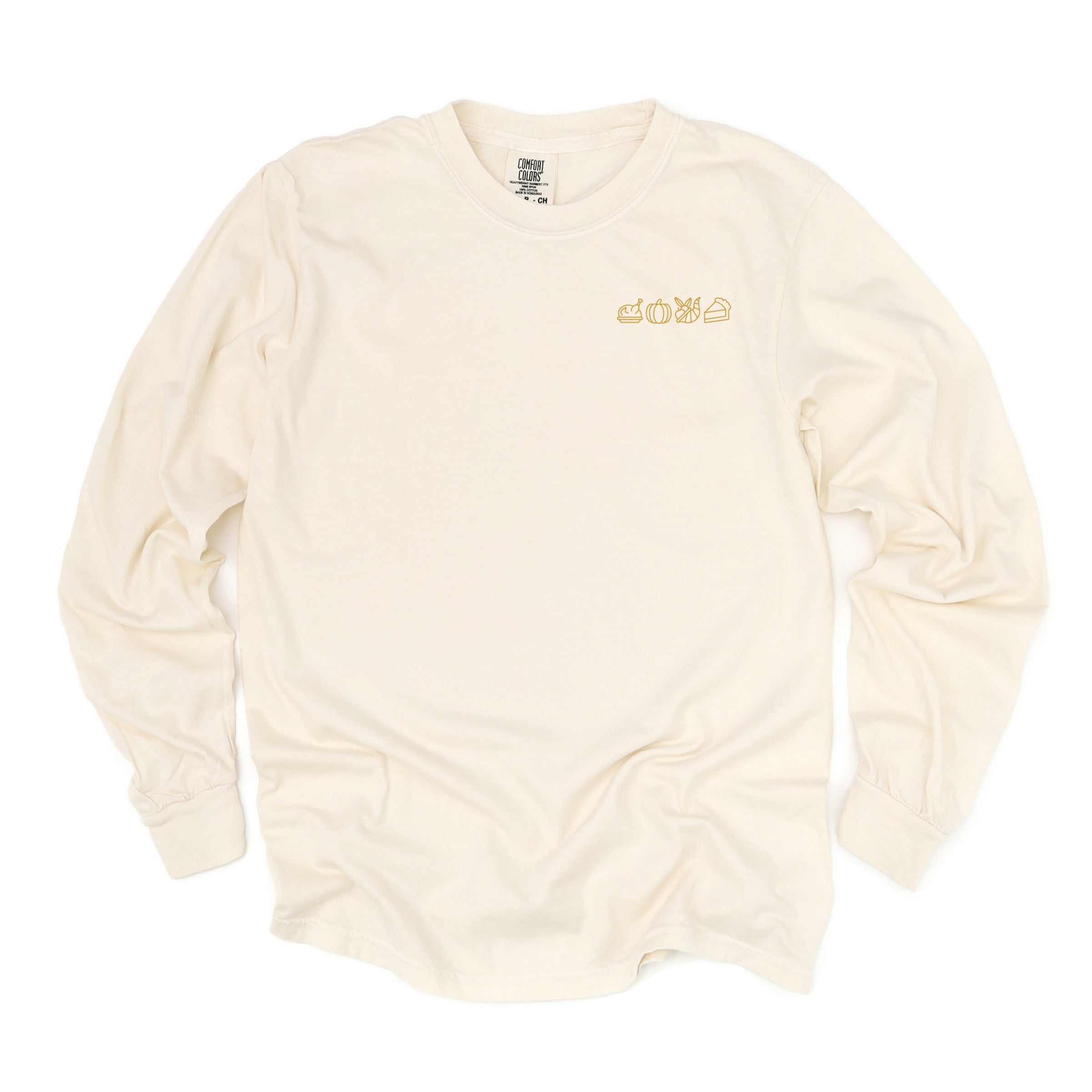 Embroidered Thanksgiving Icons - Womens Garment Dyed Long Sleeve