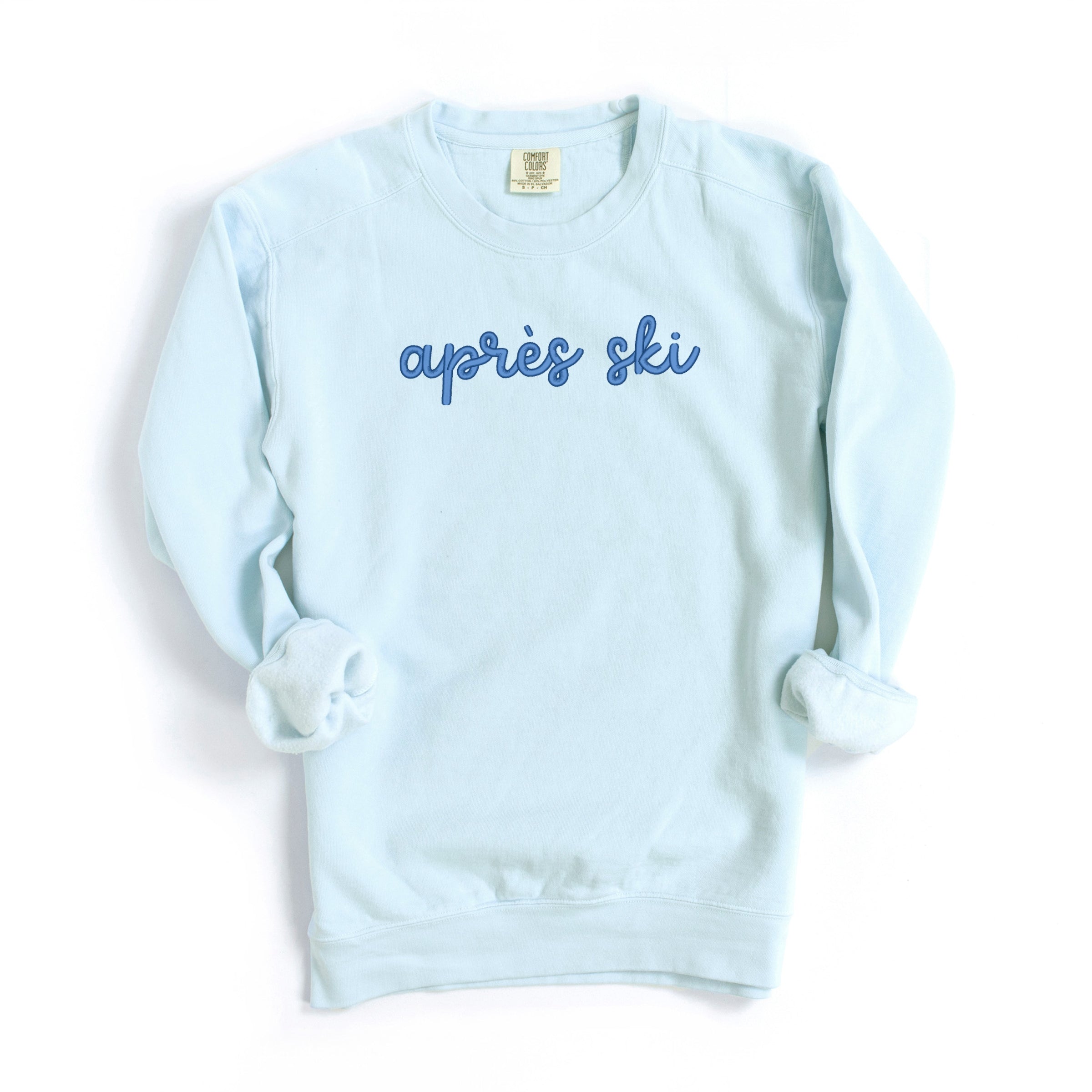 Embroidered Après Ski Words - Women's Garment Dyed Graphic Sweatshirt