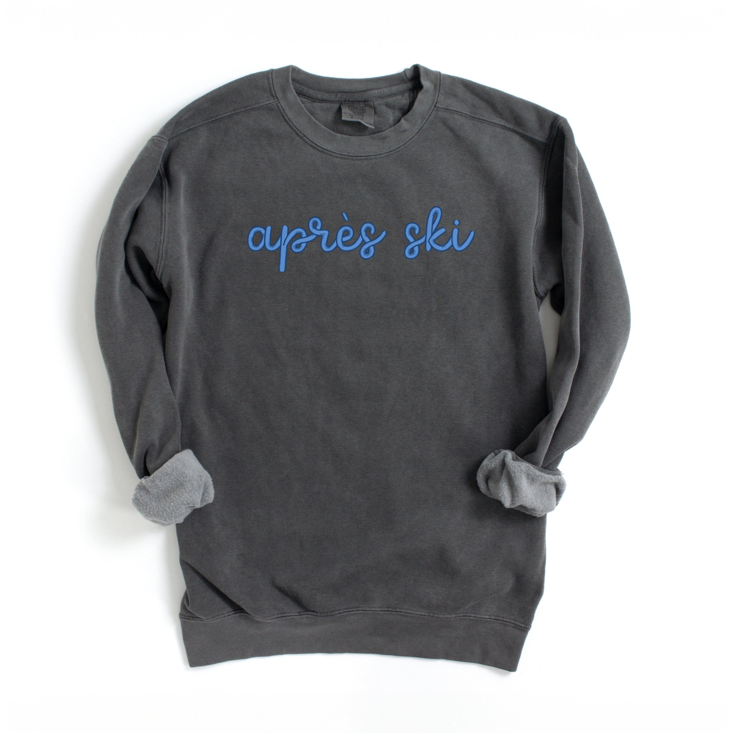 Embroidered Après Ski Words - Women's Garment Dyed Graphic Sweatshirt