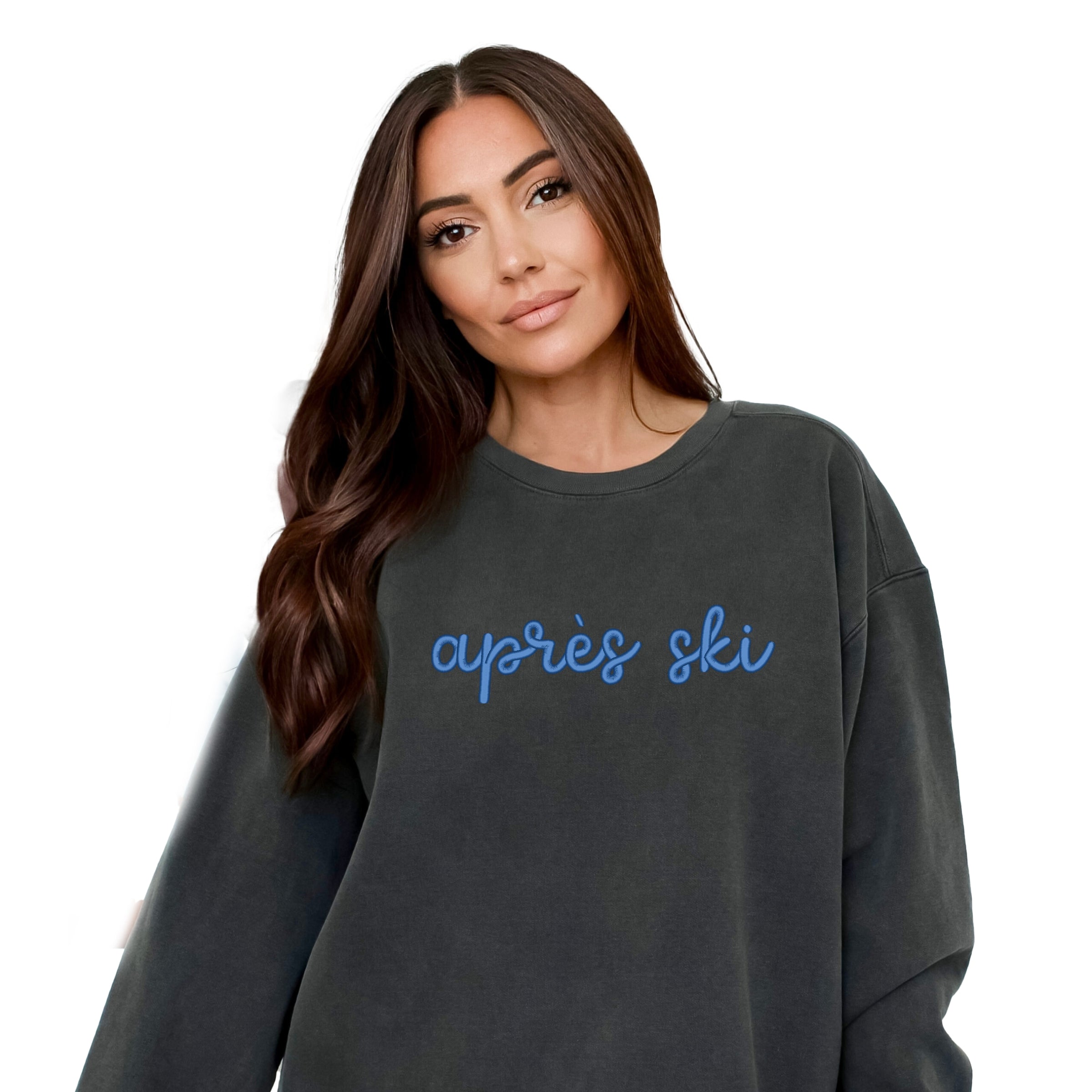 Embroidered Après Ski Words - Women's Garment Dyed Graphic Sweatshirt