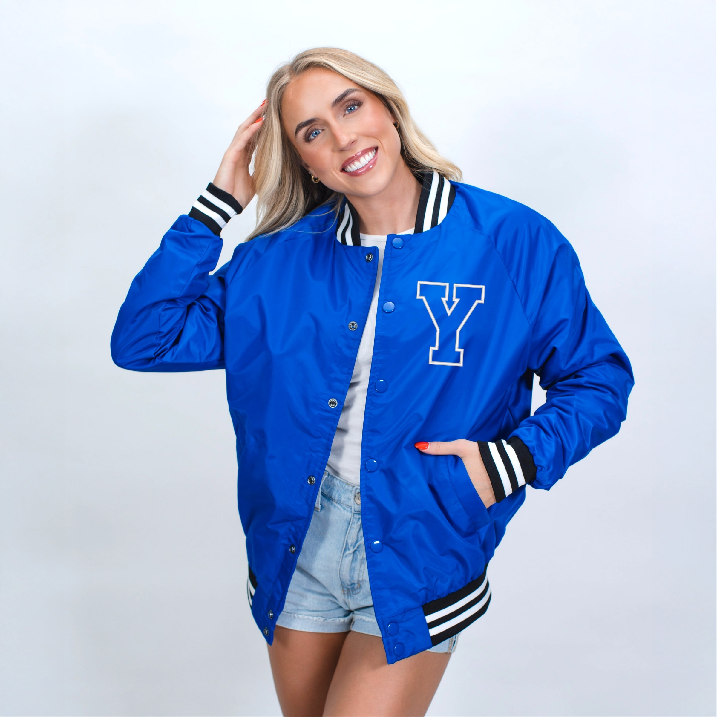 3D Puff Embroidered Y Outline - Women's Graphic Bomber Jacket