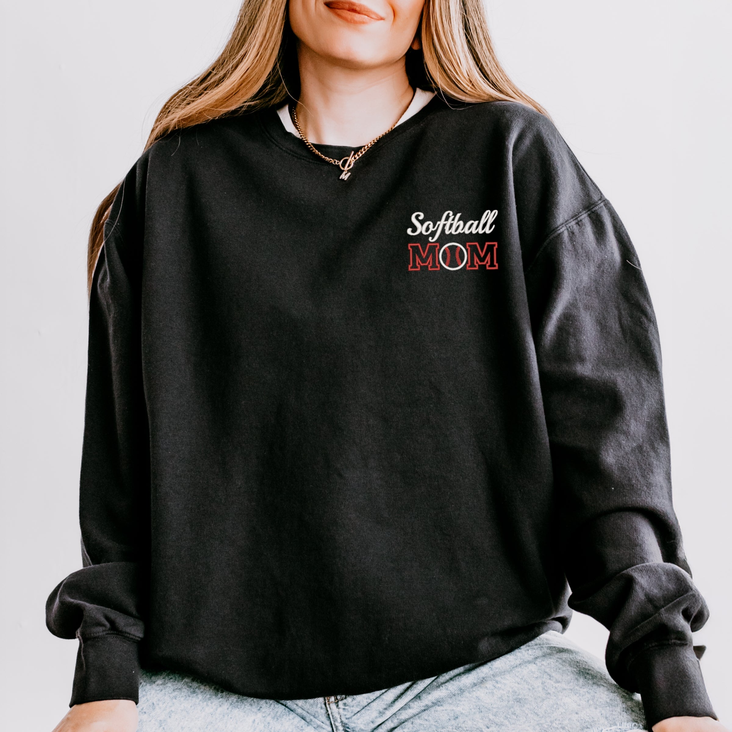 Embroidered Softball Mom - Women's Lightweight Garment Dyed Sweatshirt
