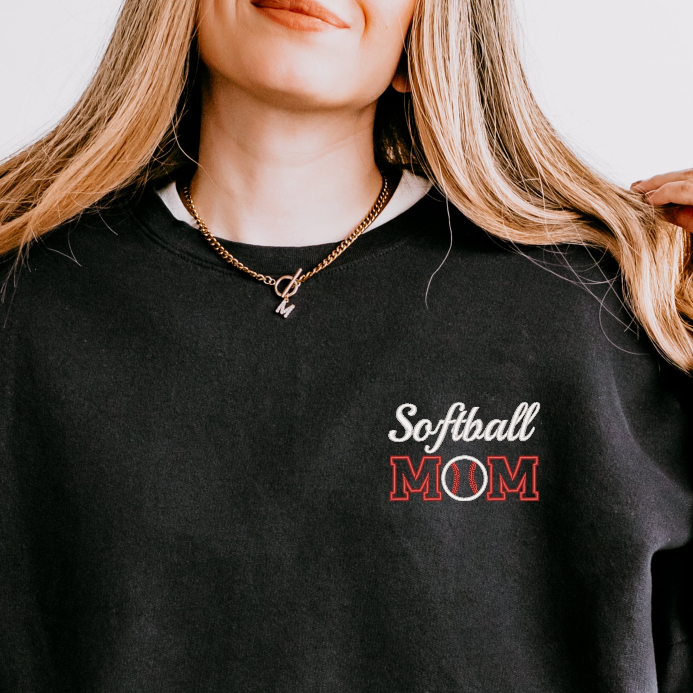 Embroidered Softball Mom - Women's Lightweight Garment Dyed Sweatshirt