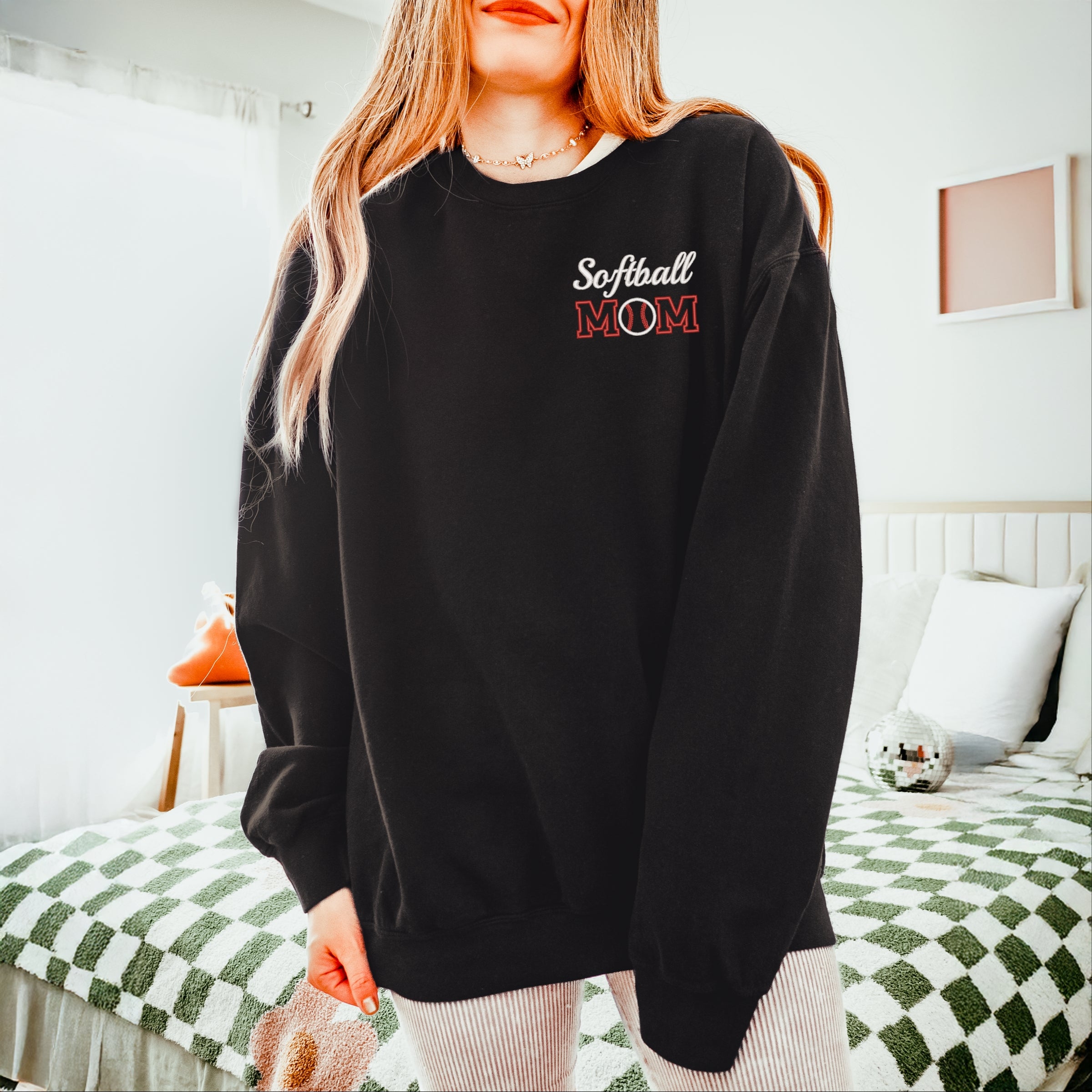 Embroidered Softball Mom - Women's Lightweight Garment Dyed Sweatshirt