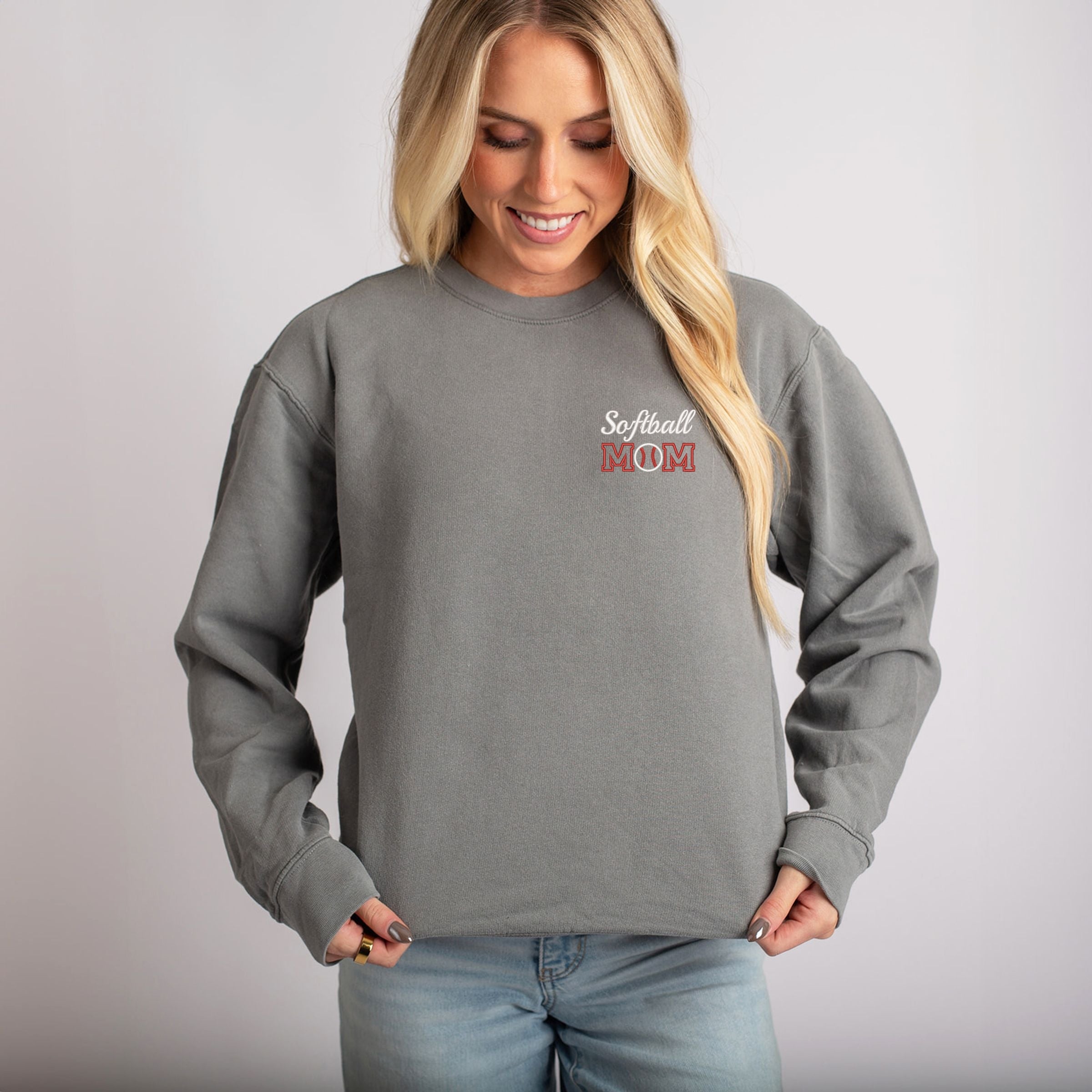 Embroidered Softball Mom - Women's Lightweight Garment Dyed Sweatshirt