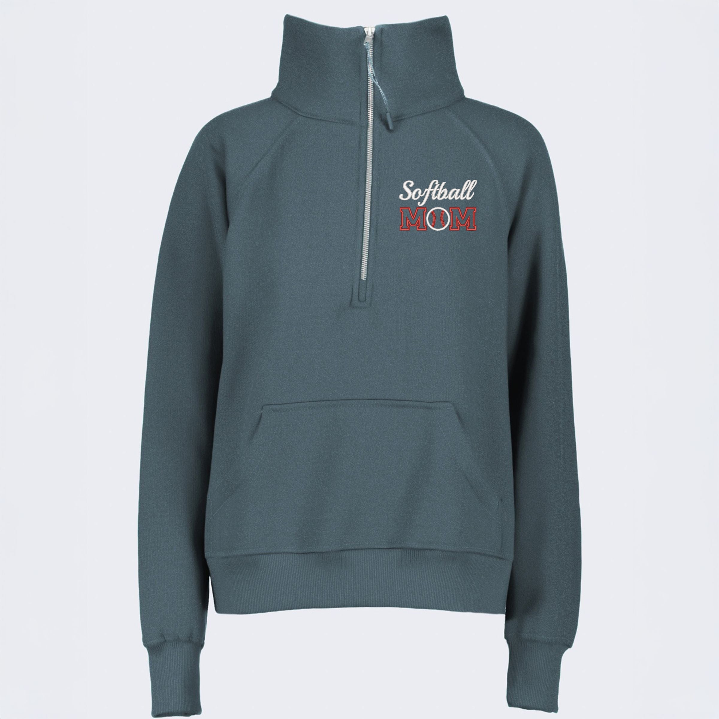 Embroidered Softball Mom - Women's Quarter Zip Fleece Graphic Sweatshirt