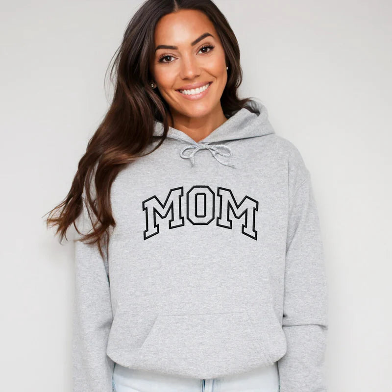 Embroidered Mom Varsity Outline - Women's Graphic Hoodie