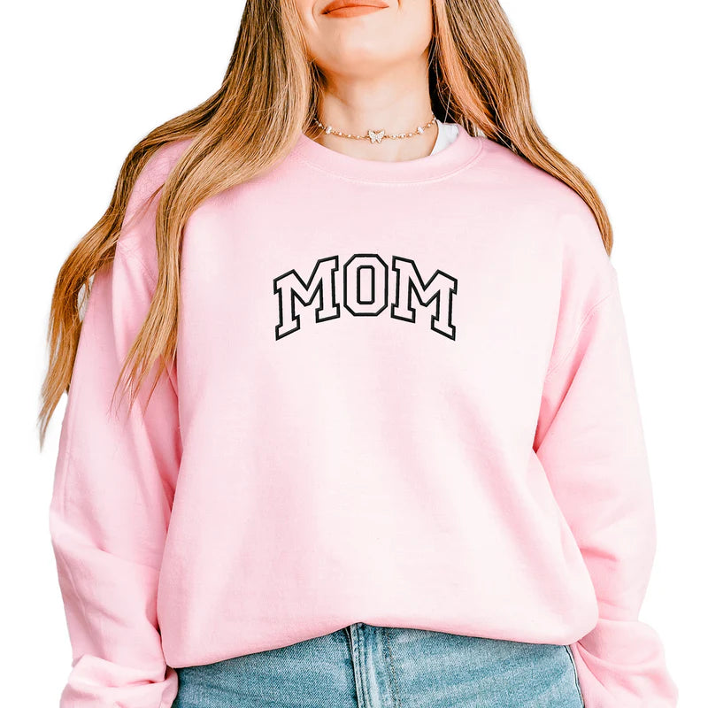 Embroidered Mom Varsity Outline - Women's Graphic Sweatshirt