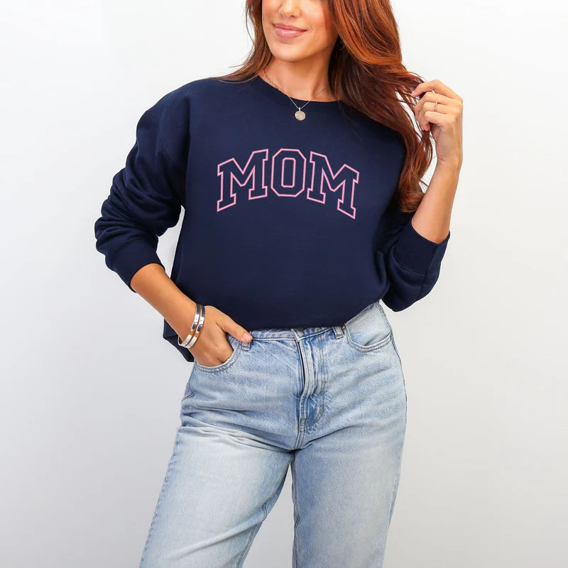 Embroidered Mom Varsity Outline - Women's Graphic Sweatshirt