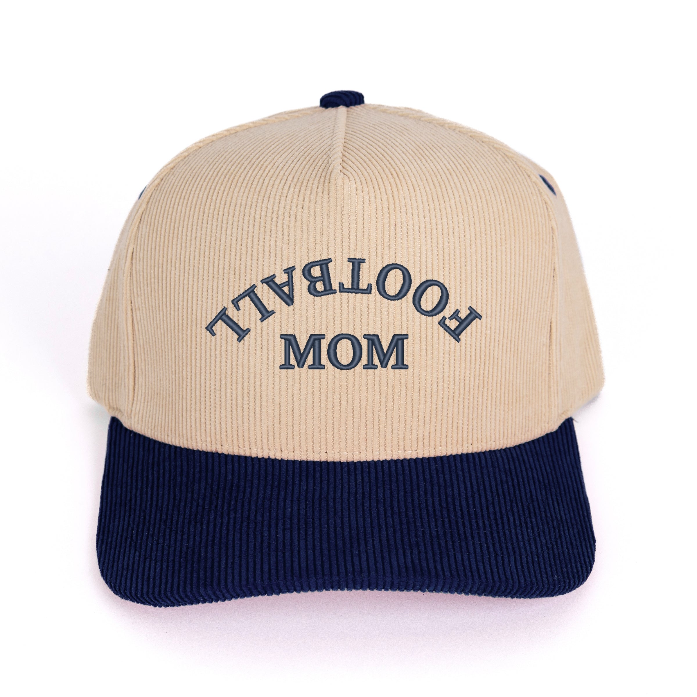 Embroidered Football Mom Upside Down Arch - Women's Corduroy Trucker Hat