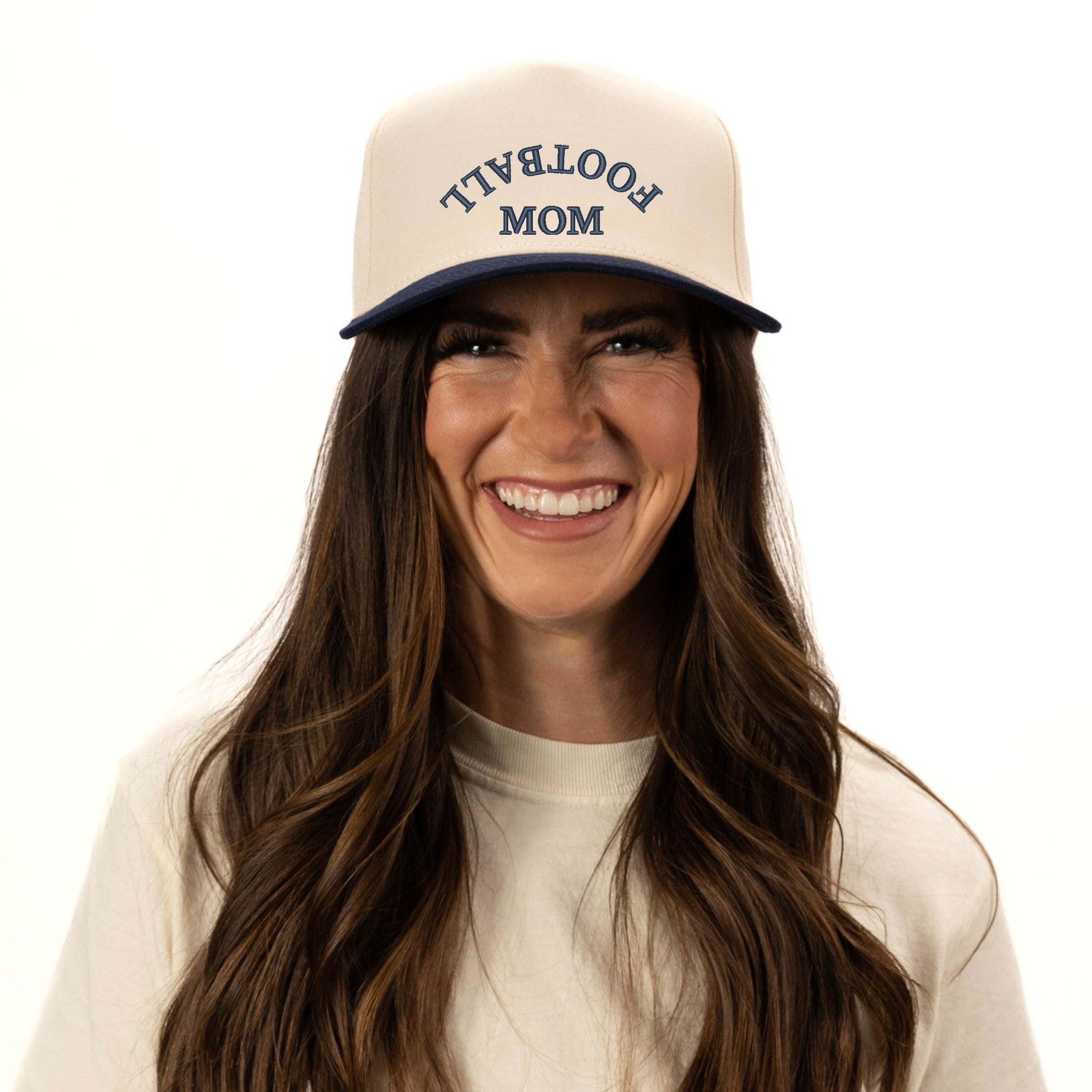 Embroidered Football Mom Upside Down Arch - Women's Canvas Trucker Hat