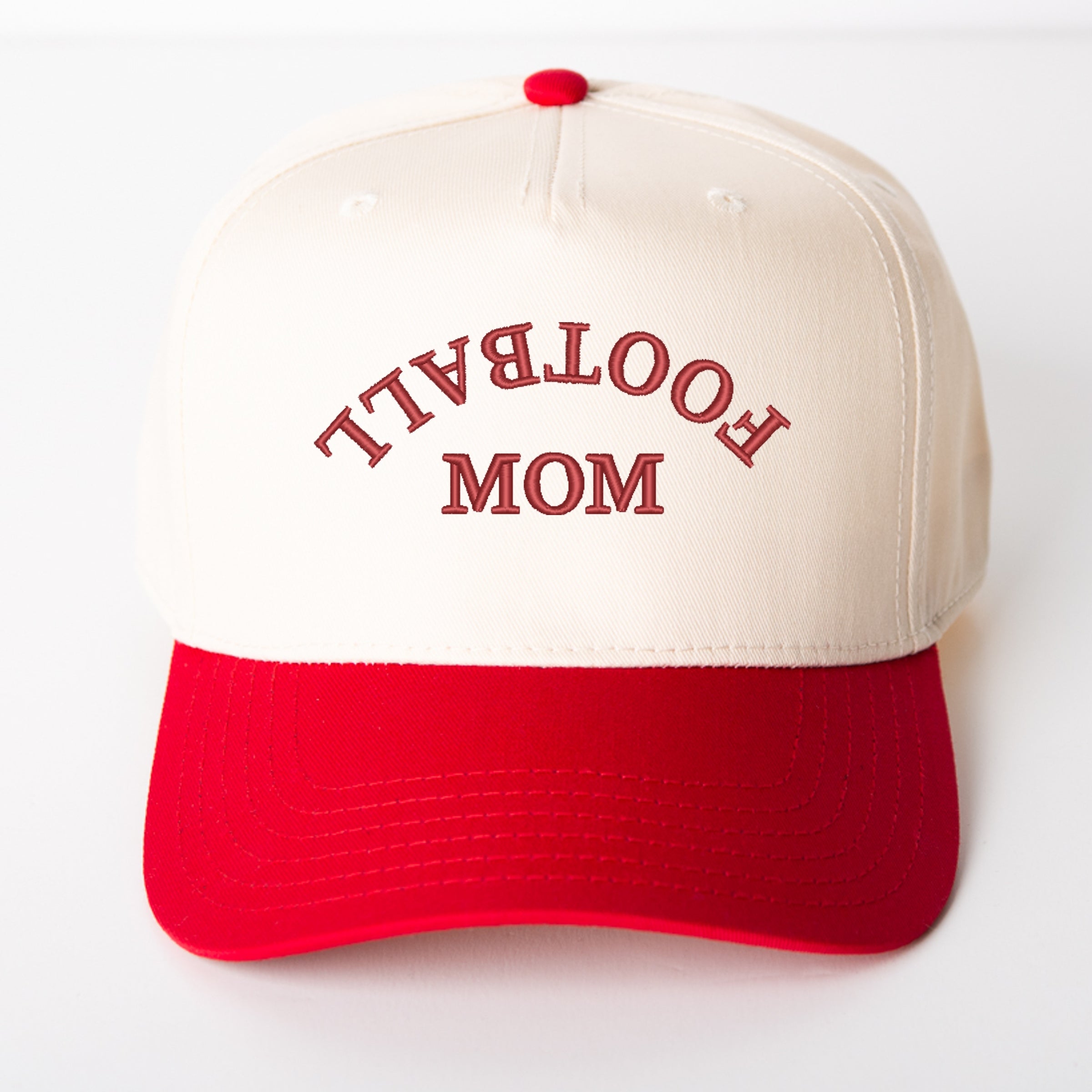 Embroidered Football Mom Upside Down Arch - Women's Canvas Trucker Hat