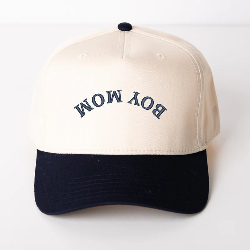 3D Puff Embroidered Boy Mom Upside Down Arch - Women's Canvas Trucker Hat