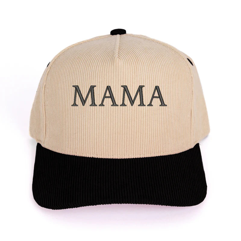 3D Puff Embroidered Mama Block Letters - Women's Corduroy Trucker Hat
