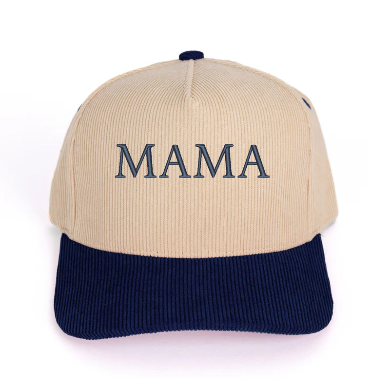 3D Puff Embroidered Mama Block Letters - Women's Corduroy Trucker Hat