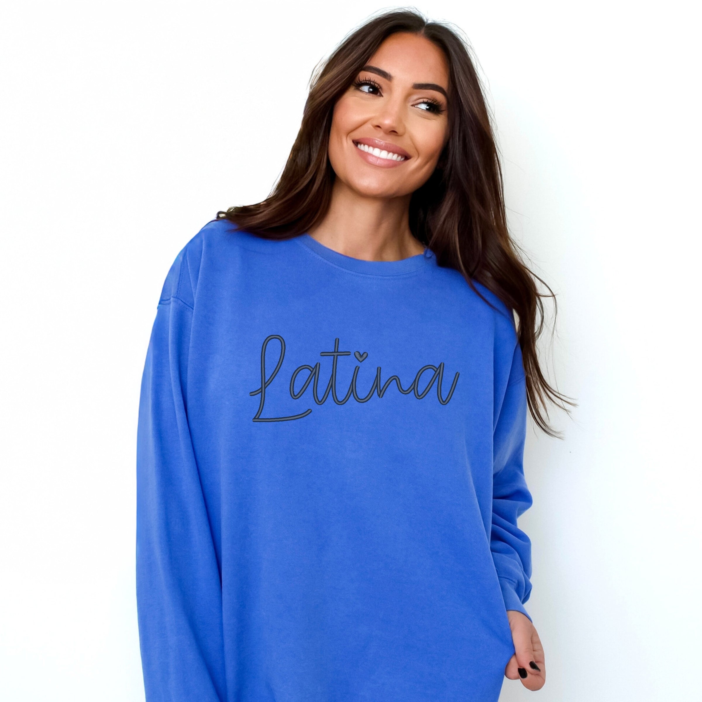 Embroidered Latina Cursive - Women's Garment Dyed Graphic Sweatshirt