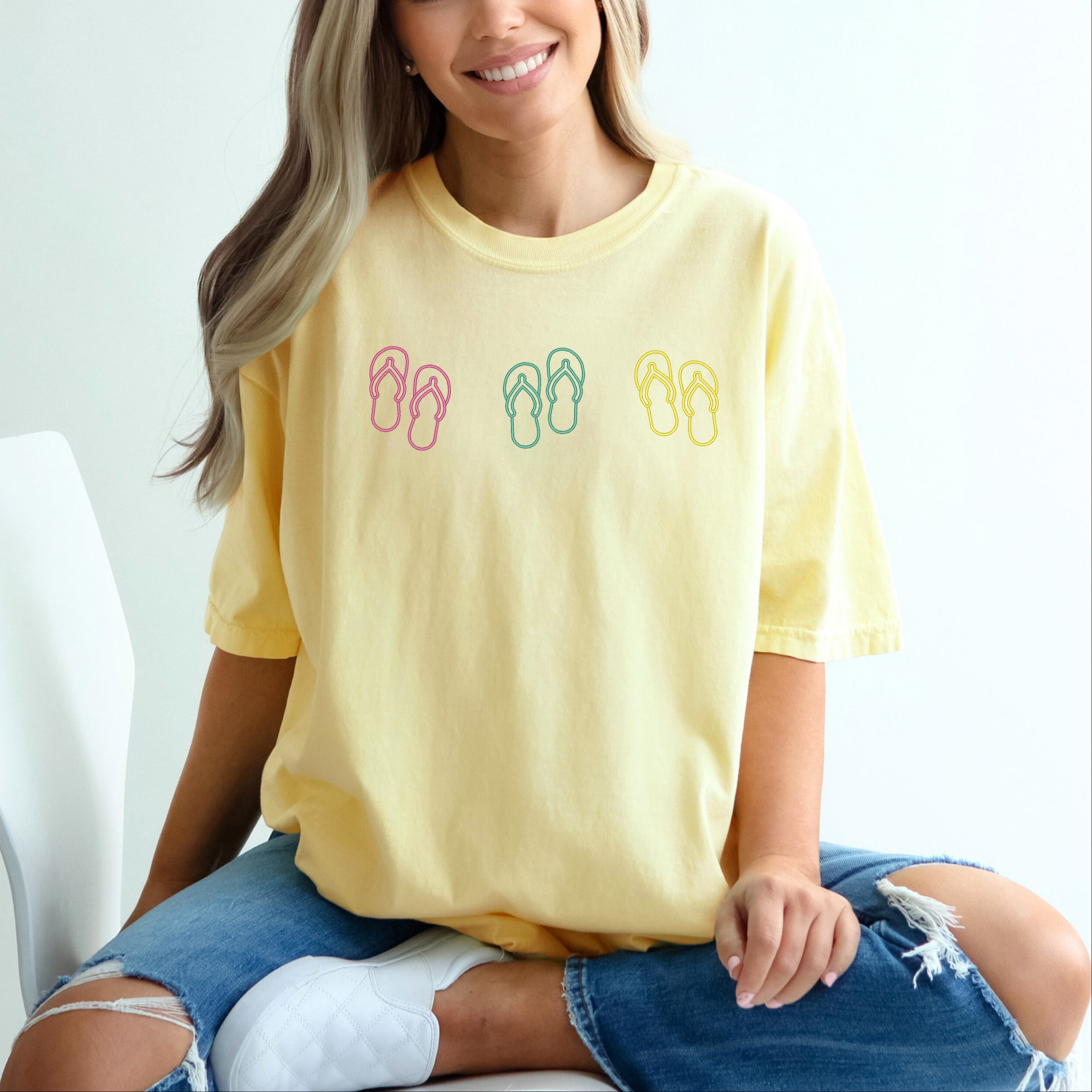 Embroidered Flip Flops - Women's Garment Dyed Graphic T-Shirt