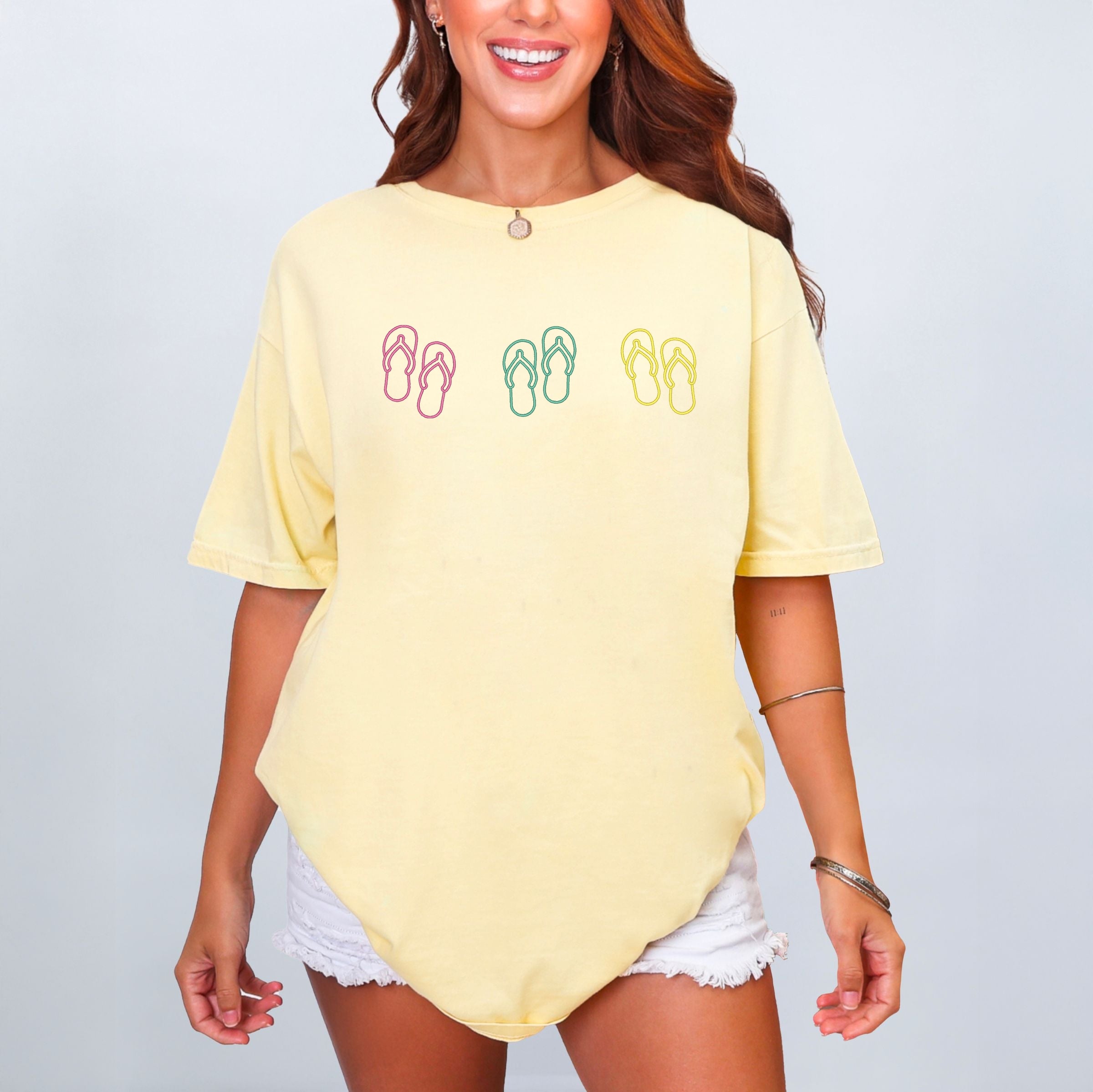 Embroidered Flip Flops - Women's Garment Dyed Graphic T-Shirt