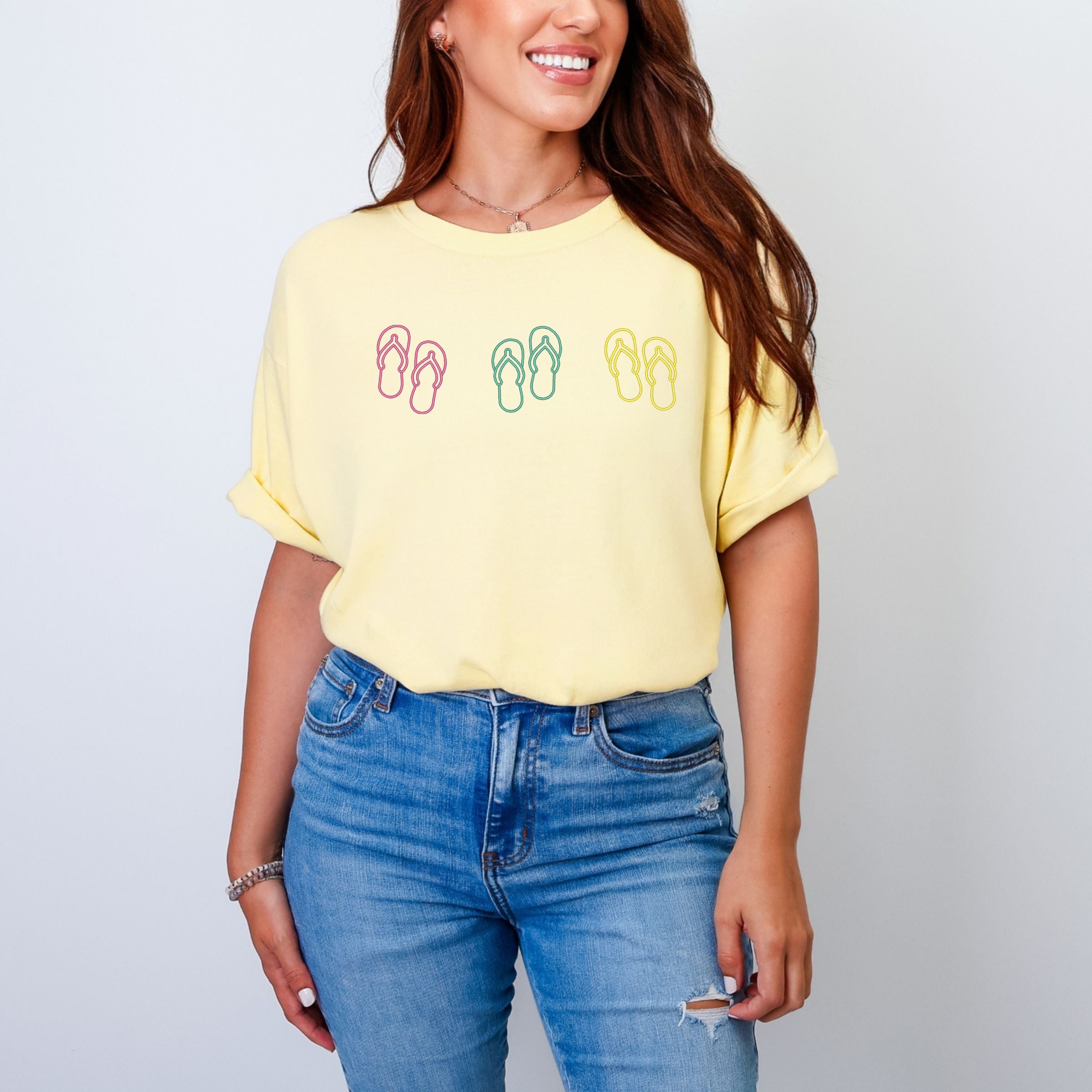 Embroidered Flip Flops - Women's Garment Dyed Graphic T-Shirt