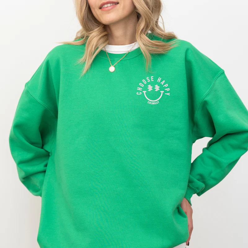S.W.Smiley Embroidered Choose Happy Lightning Face -  Women's Graphic Sweatshirt