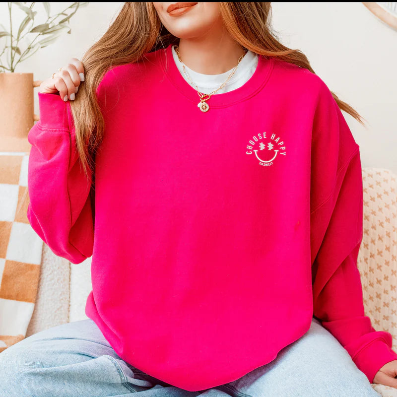 S.W.Smiley Embroidered Choose Happy Lightning Face -  Women's Graphic Sweatshirt
