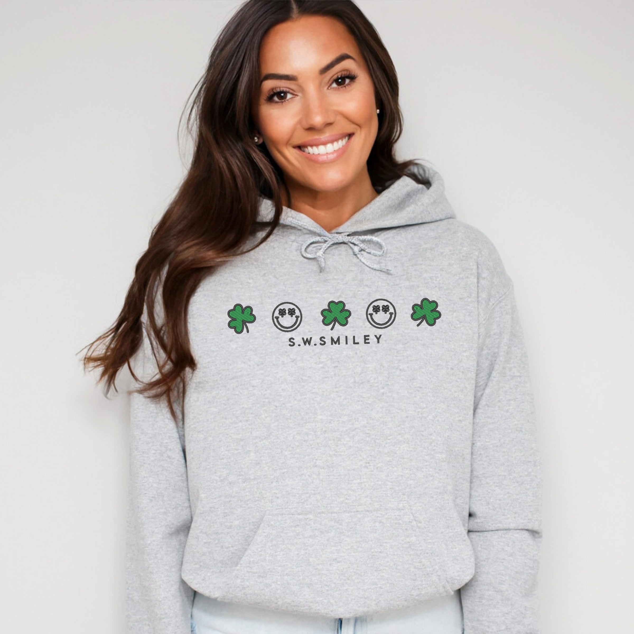 Embroidered S.W. Smiley Clovers Row - Women's Graphic Hoodie