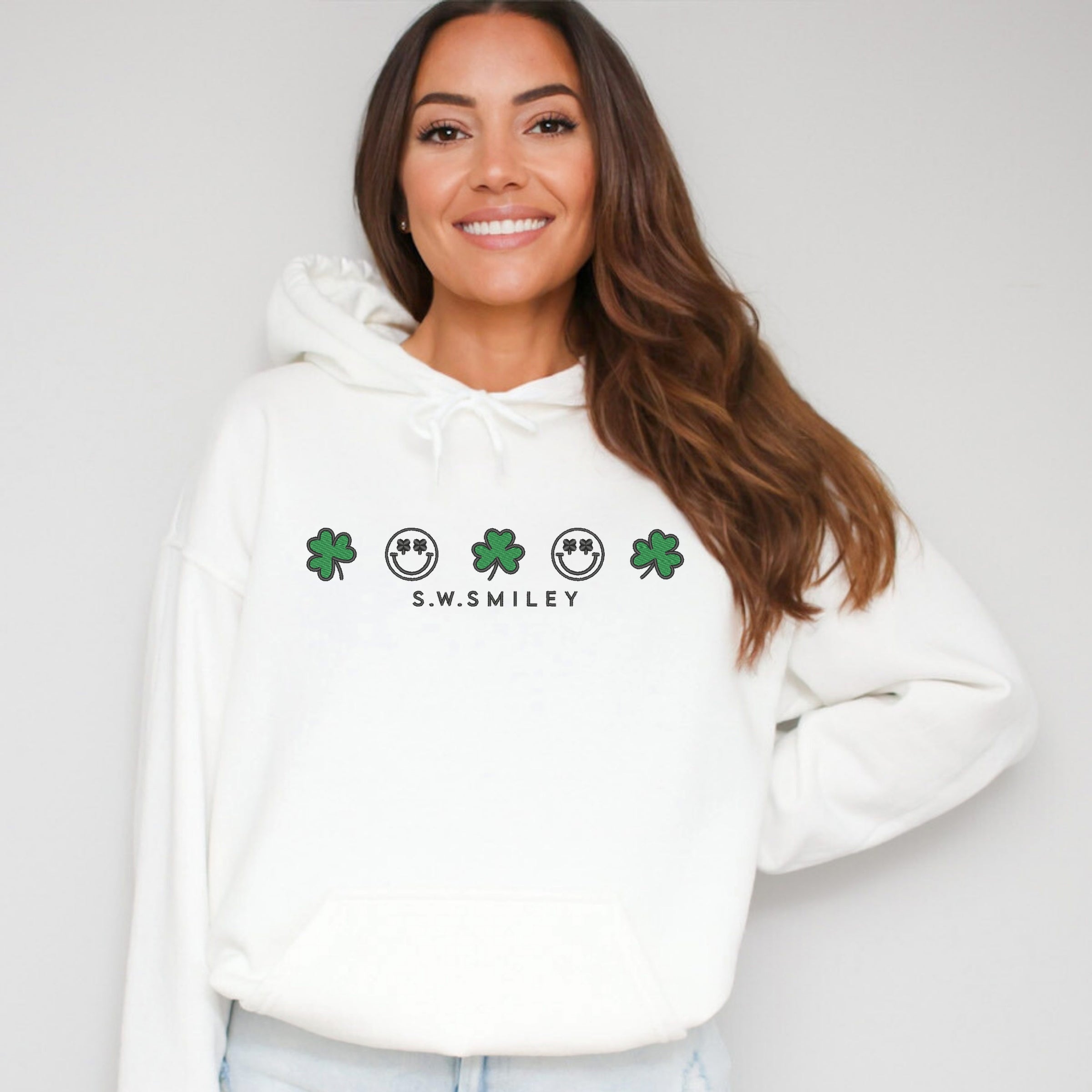 Embroidered S.W. Smiley Clovers Row - Women's Graphic Hoodie
