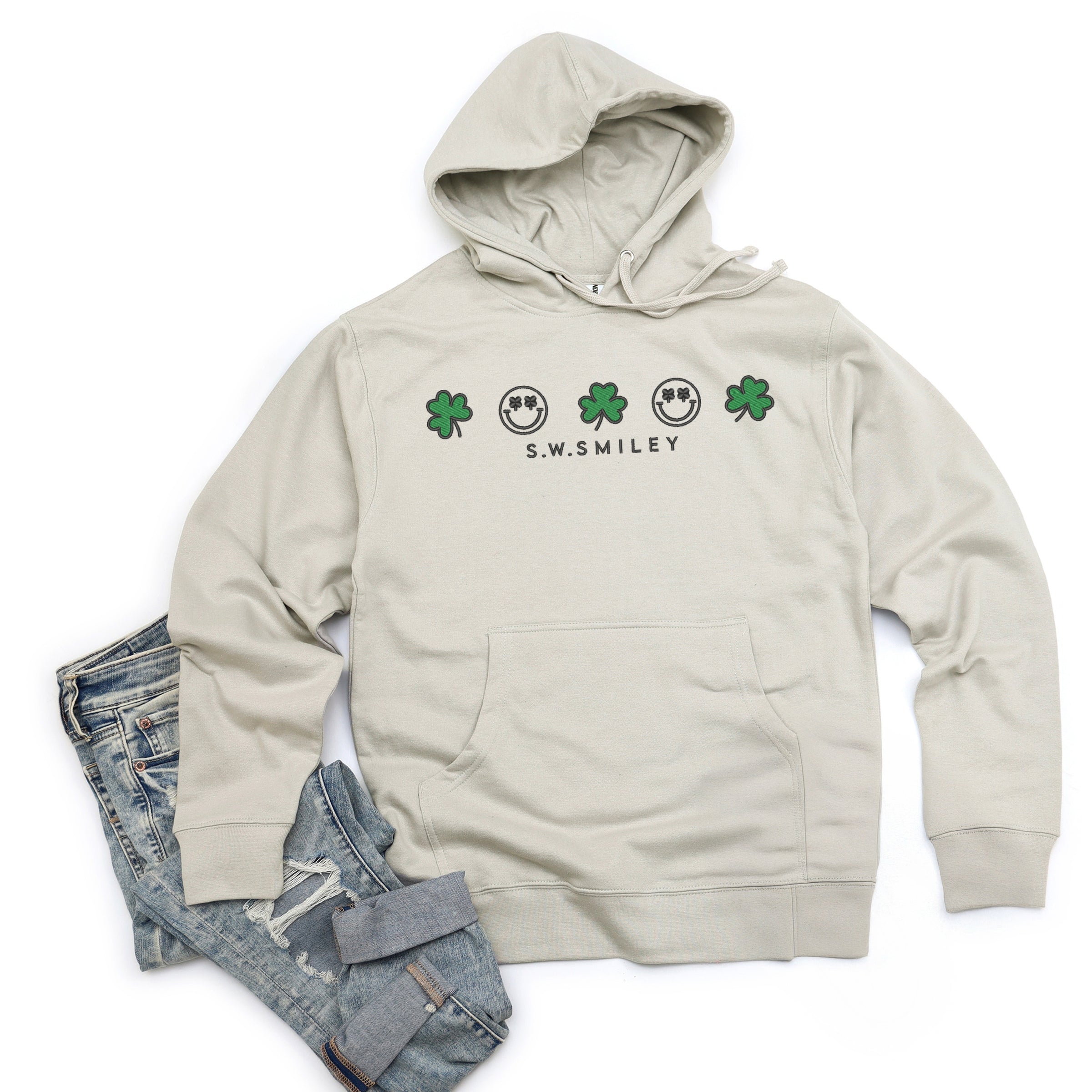 Embroidered S.W. Smiley Clovers Row - Women's Graphic Hoodie