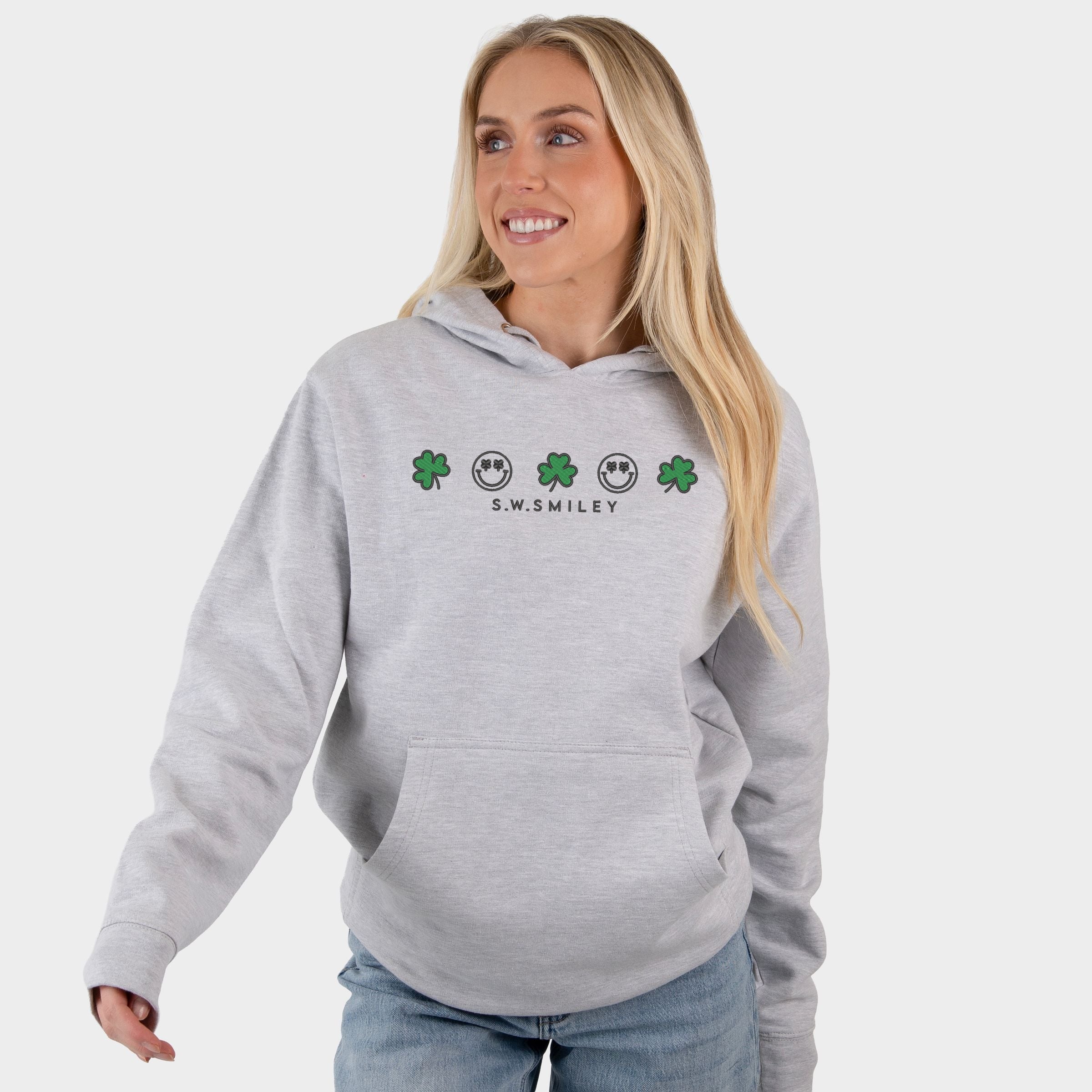 Embroidered S.W. Smiley Clovers Row - Women's Graphic Hoodie