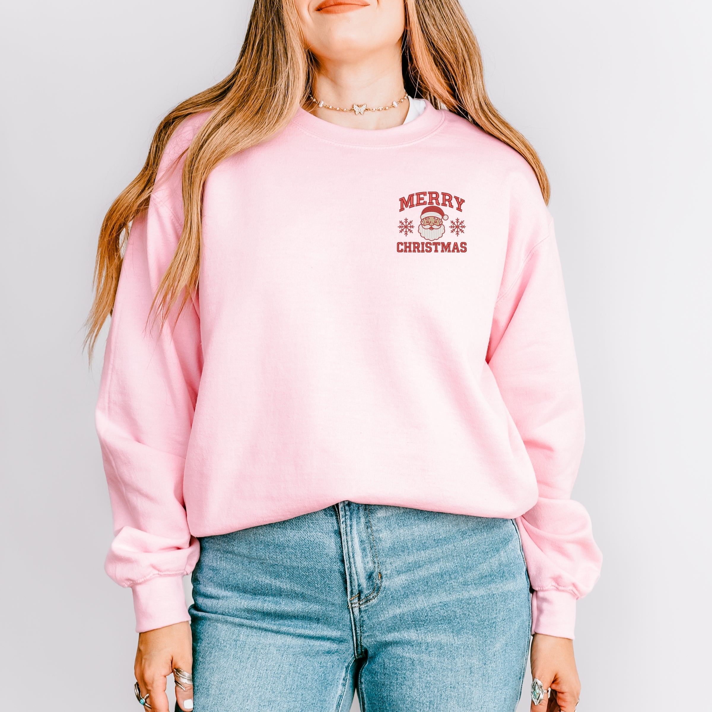 Embroidered Merry Christmas Santa Snowflake - Women's Graphic Sweatshirt