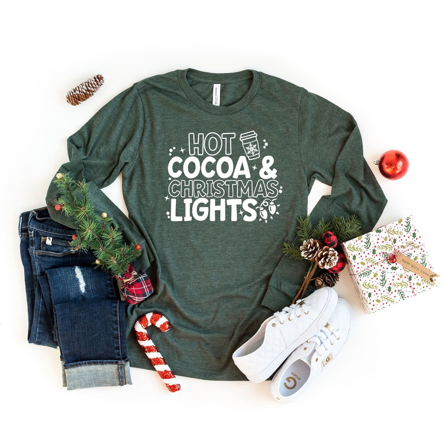 Hot Cocoa and Christmas Lights | Long Sleeve Crew Neck