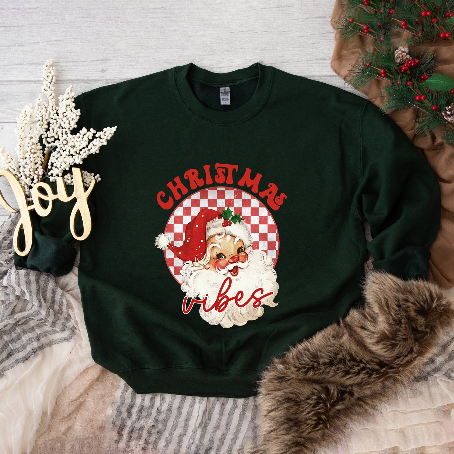 Christmas Vibes Santa Checkered | Sweatshirt