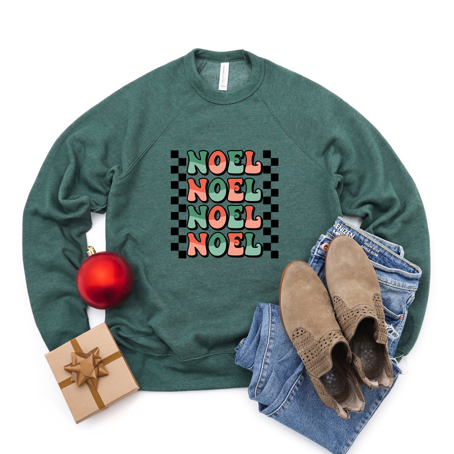 Noel Checkered Stacked | Bella Canvas Sweatshirt