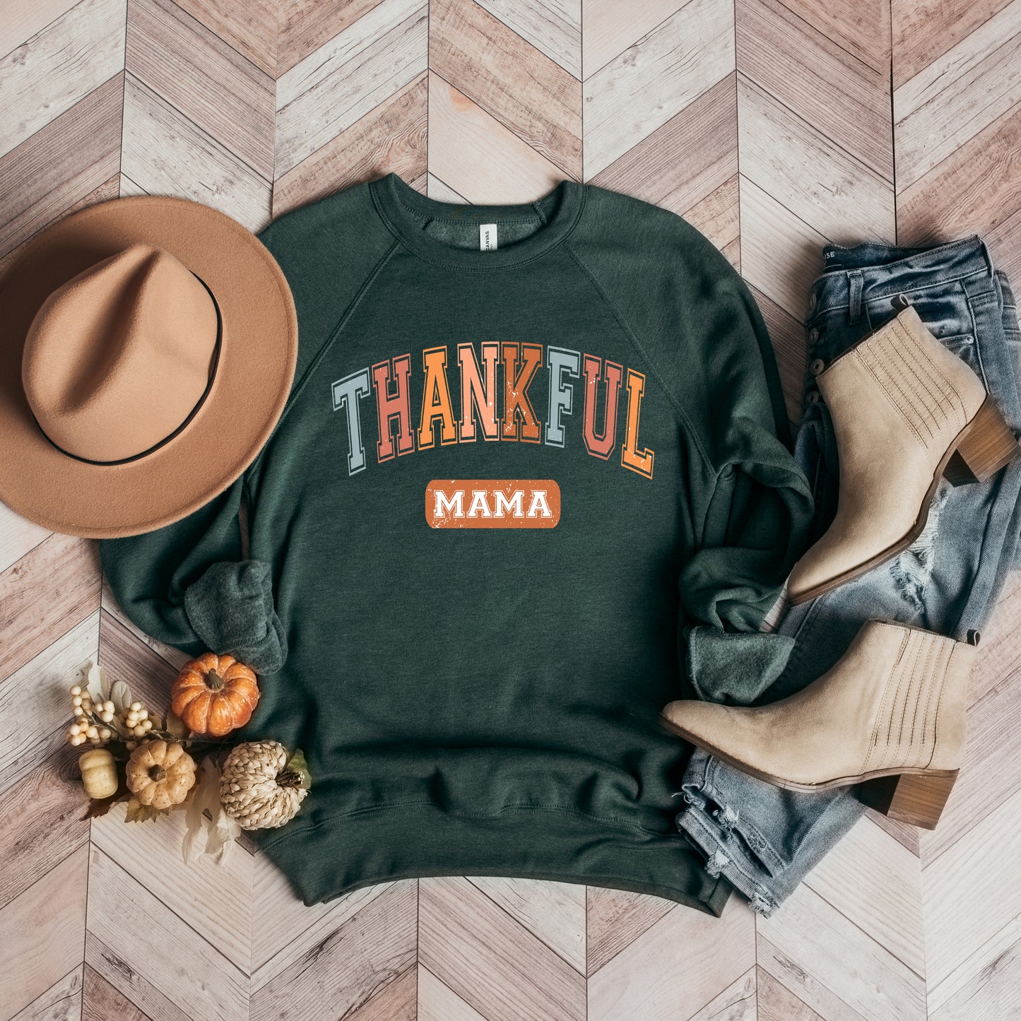Varsity Thankful Mama | Bella Canvas Premium Sweatshirt