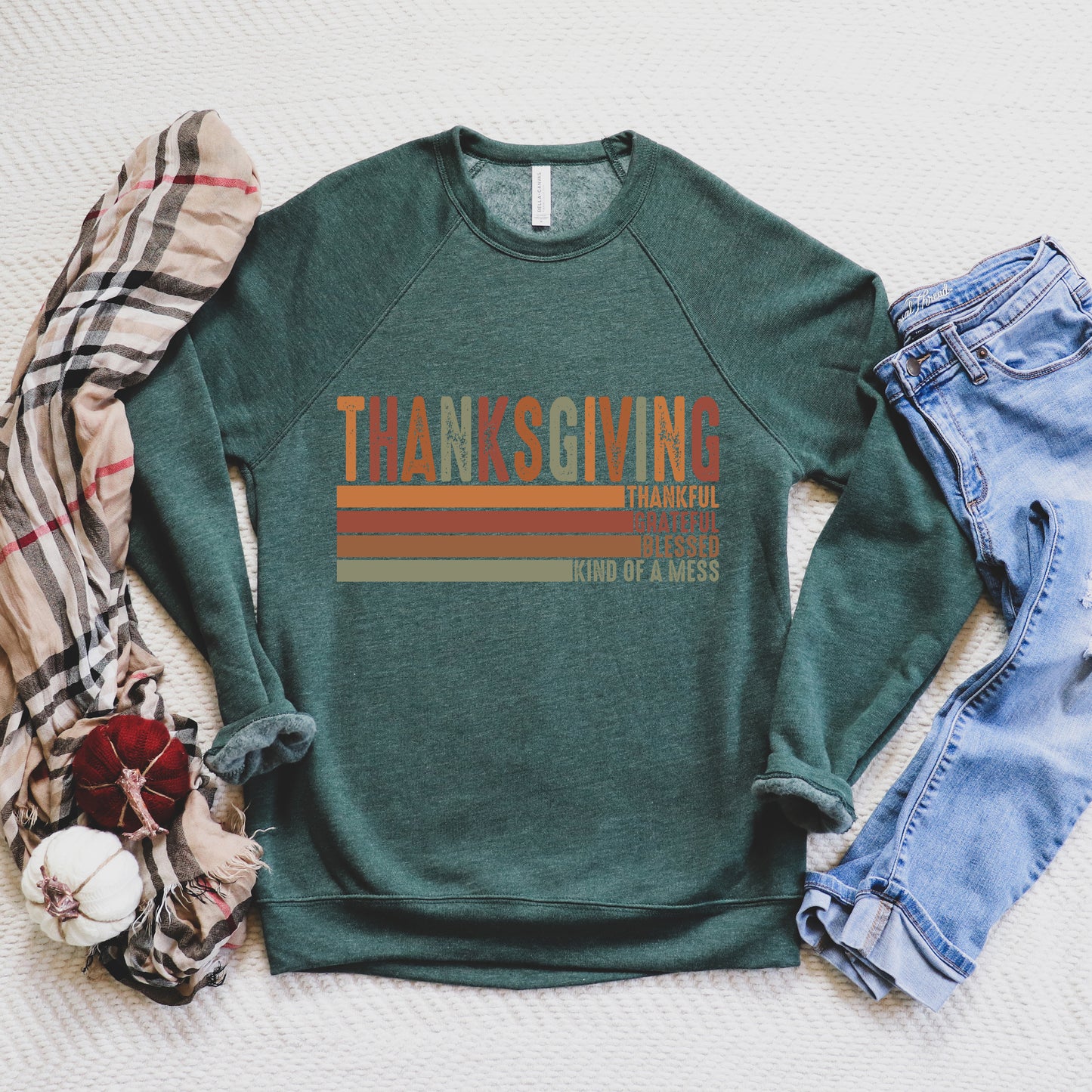 Thanksgiving Stripe Distressed | Bella Canvas Sweatshirt