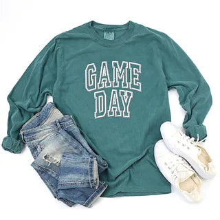 Embroidered Game Day Arched | Garment Dyed Long Sleeve