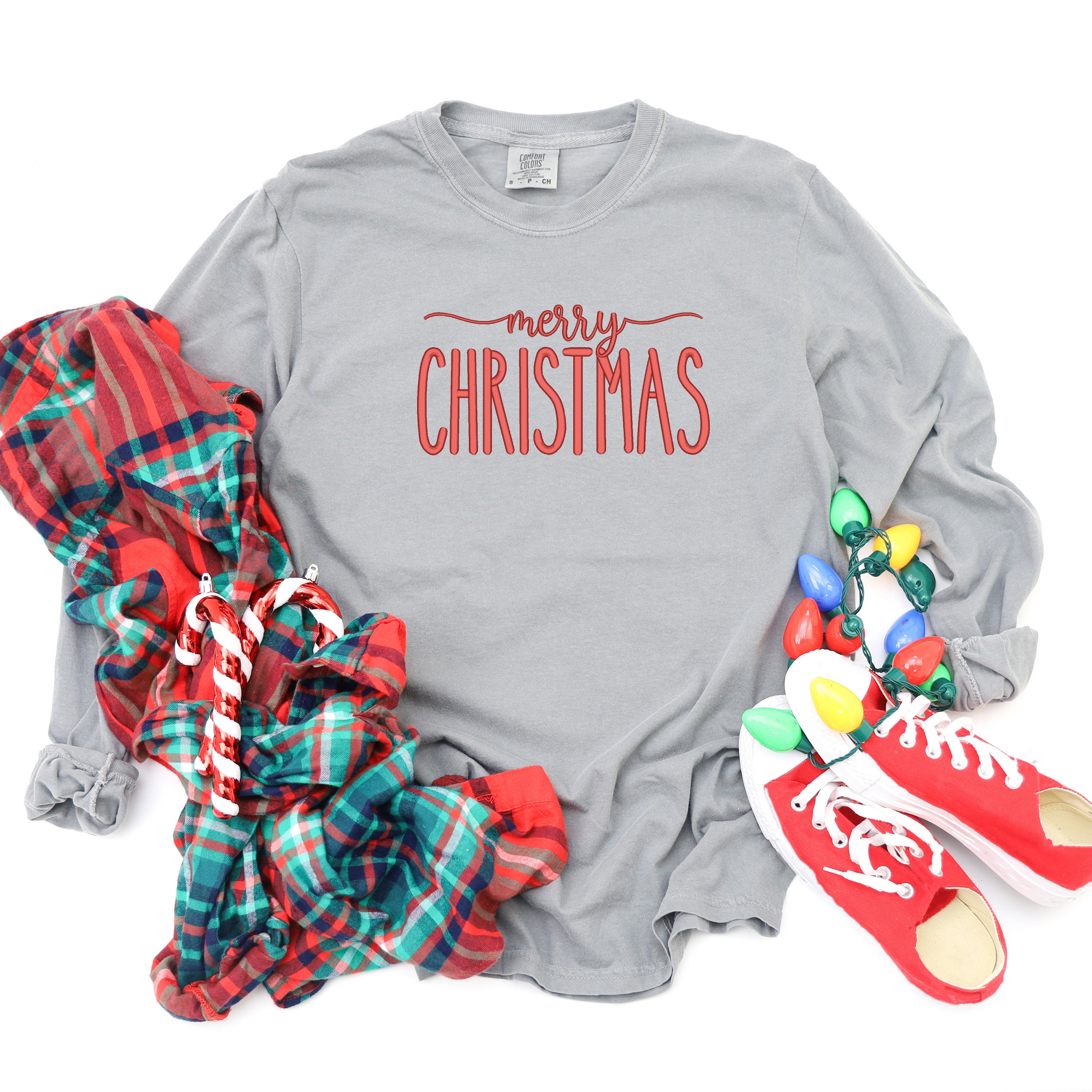 Embroidered Merry Christmas | Garment Dyed Long Sleeve