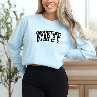 Embroidered Wifey Arched | Garment Dyed Long Sleeve