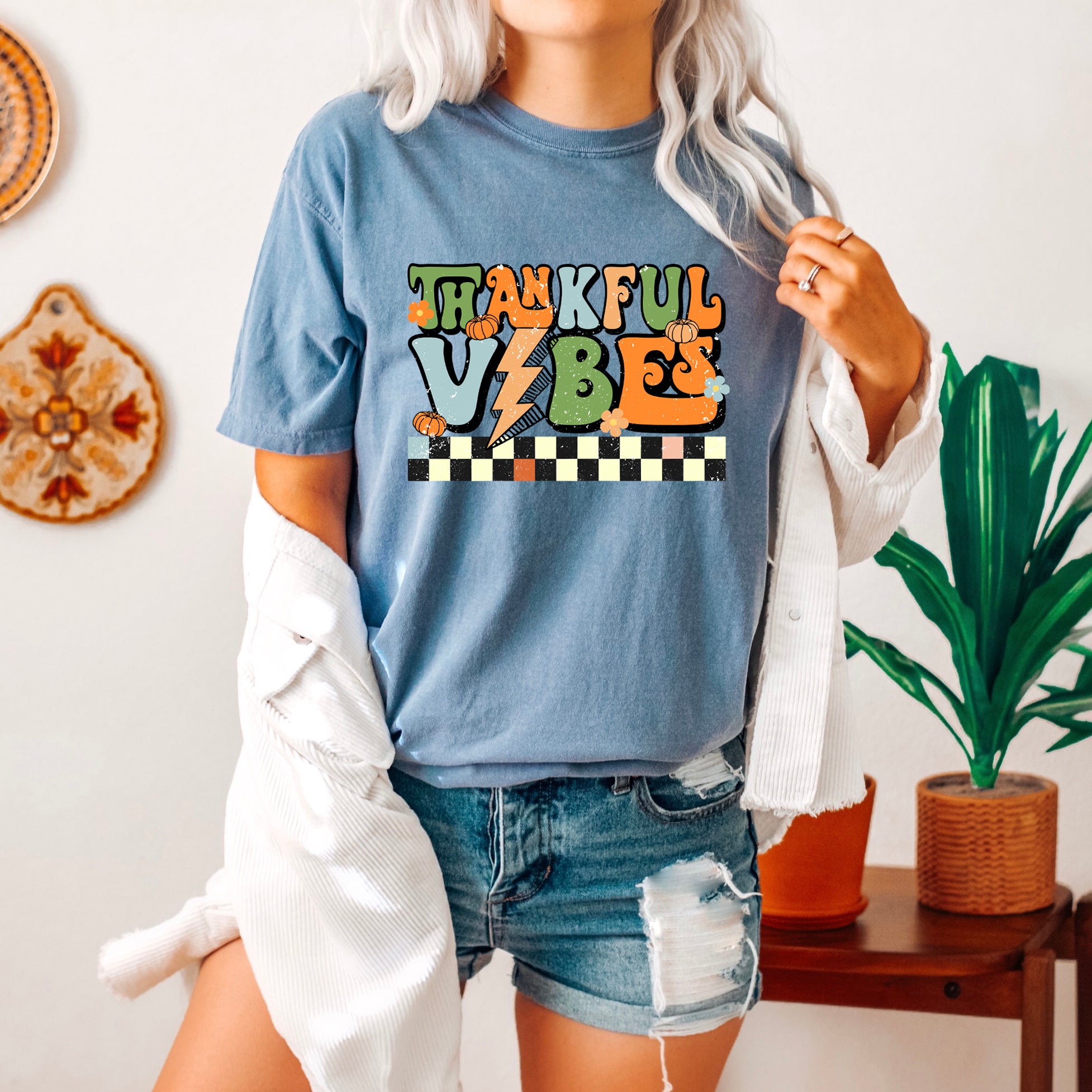 Thankful Vibes Checkered | Garment Dyed Tee