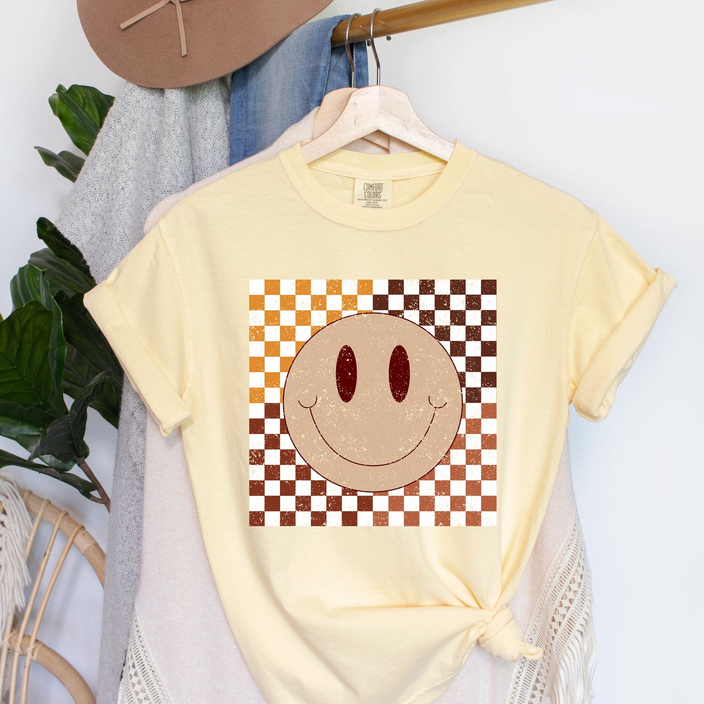 Fall Checkered Smiley | Garment Dyed Tee