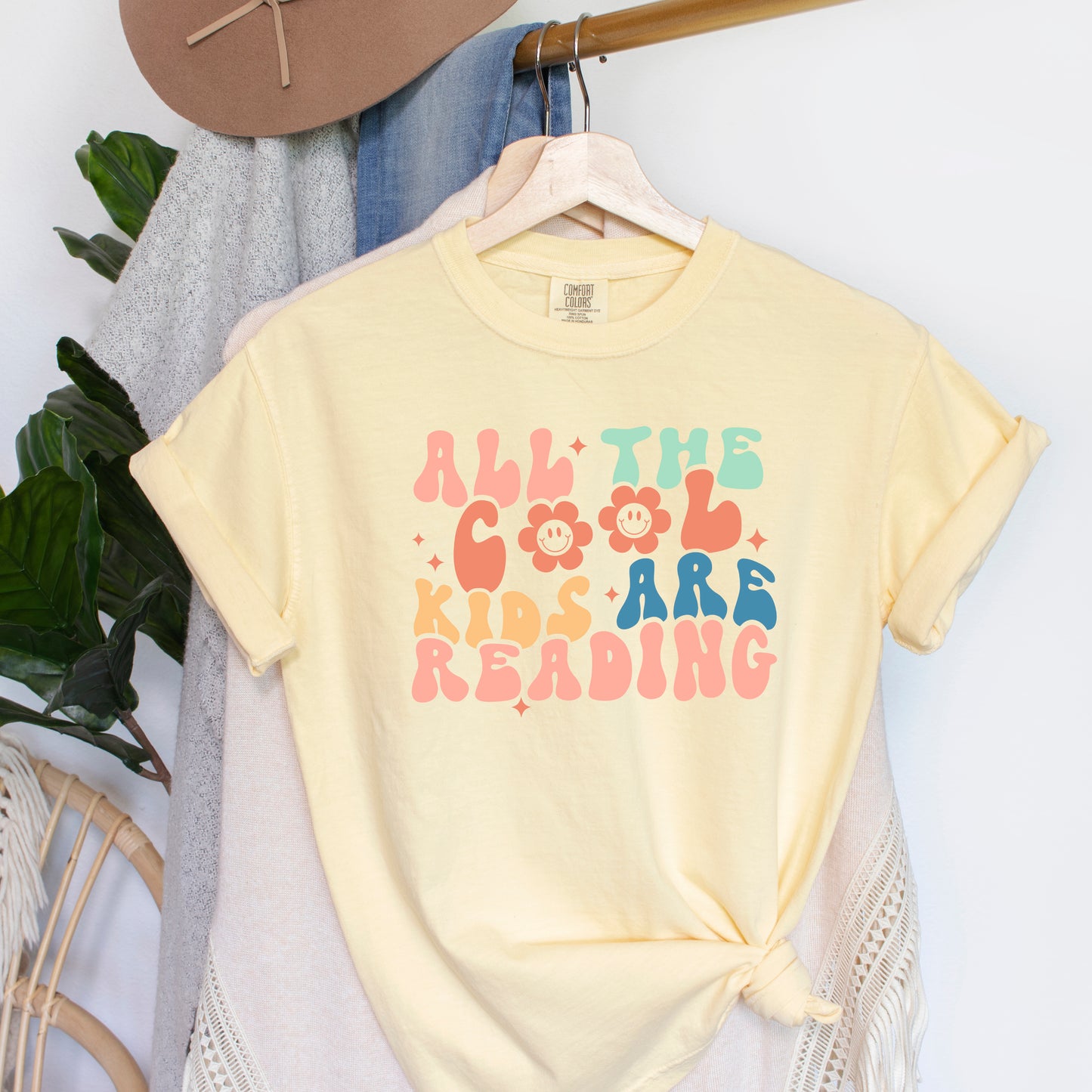 Cool Kids Are Reading Colorful | Garment Dyed Short Sleeve Tee