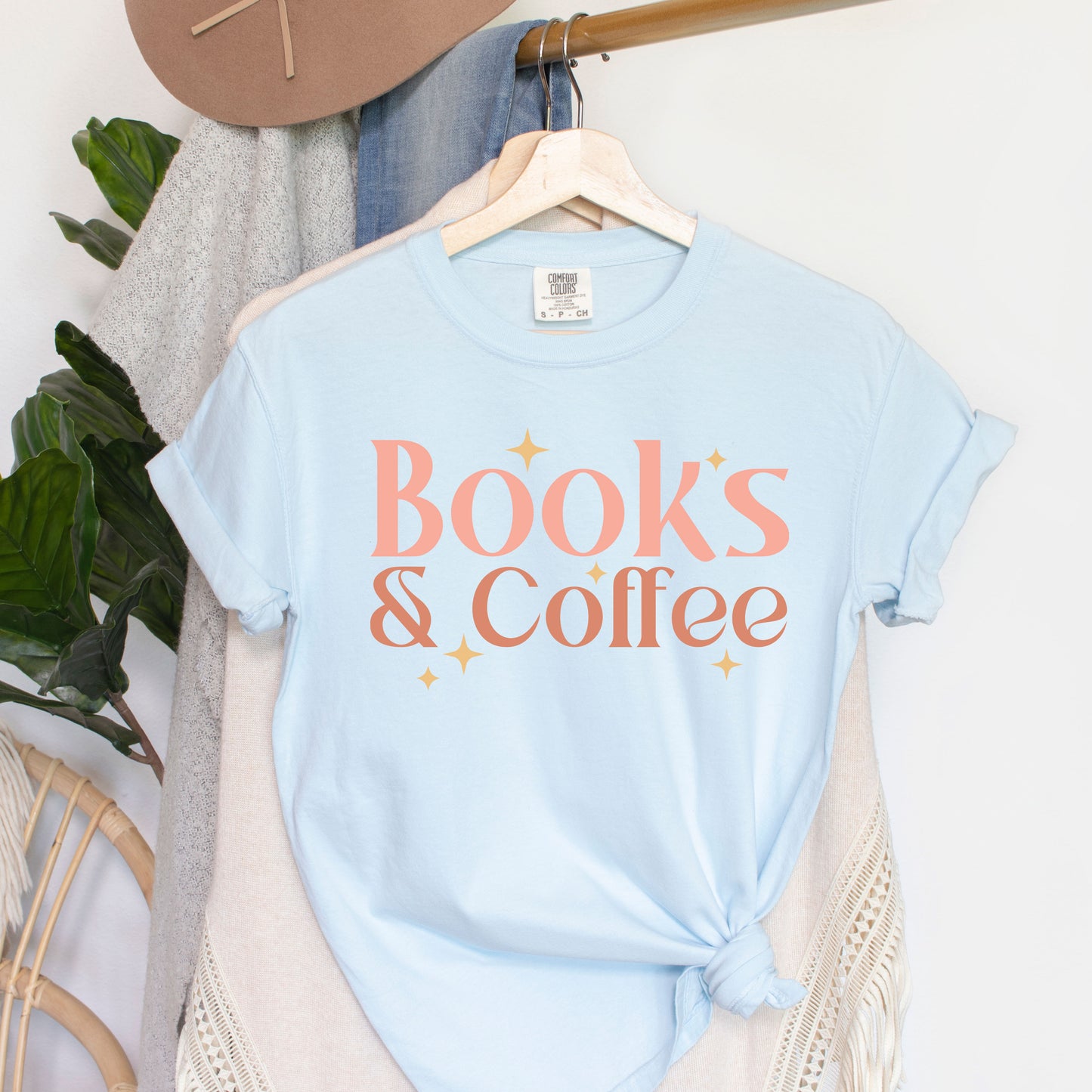 Books And Coffee Stars | Garment Dyed Short Sleeve Tee