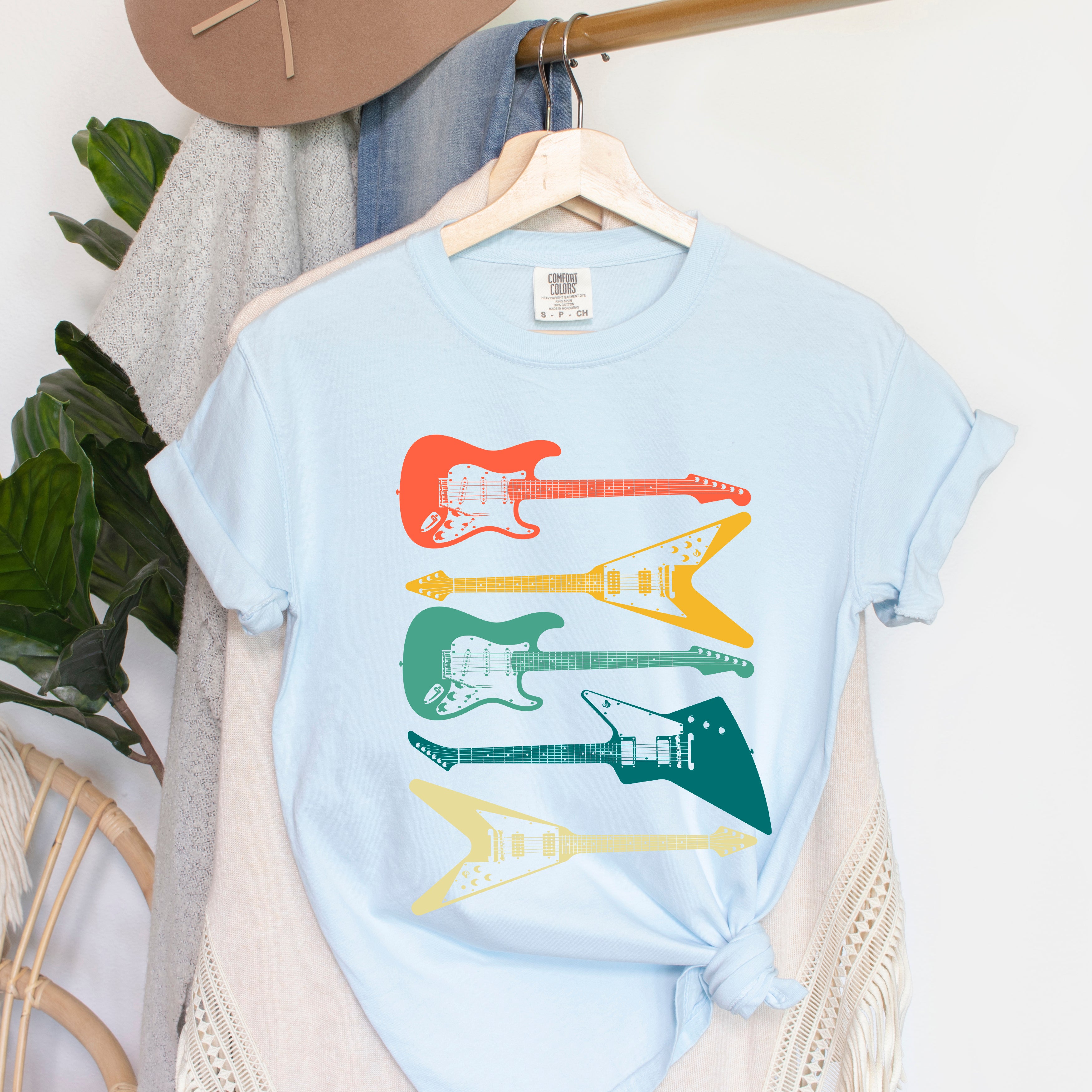 Colorful Electric Guitar Stacked | Garment Dyed Short Sleeve Tee