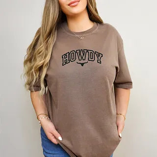 Embroidered Howdy Bull Varsity | Garment Dyed Tee