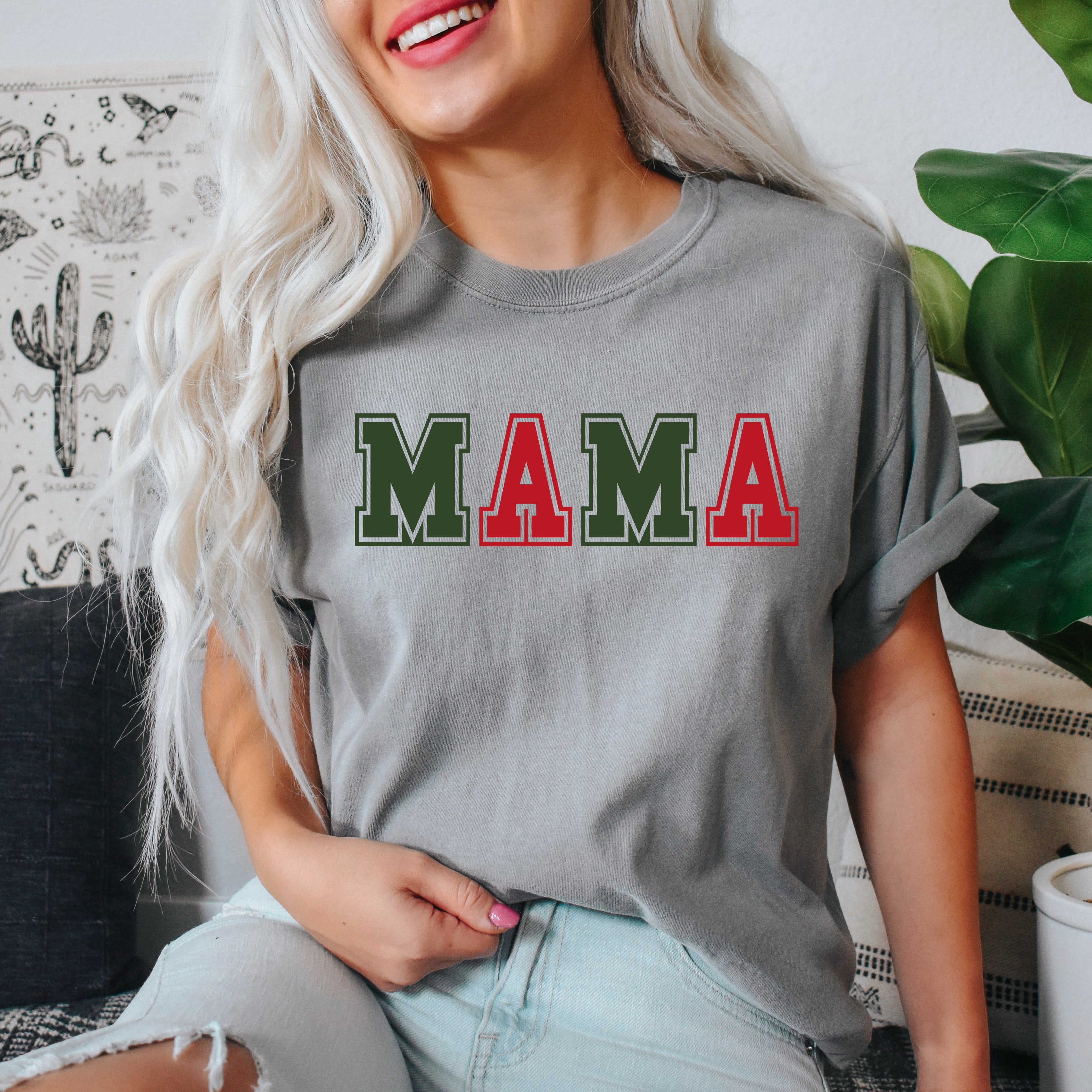 Mama Green And Red Bold  | Garment Dyed Tee