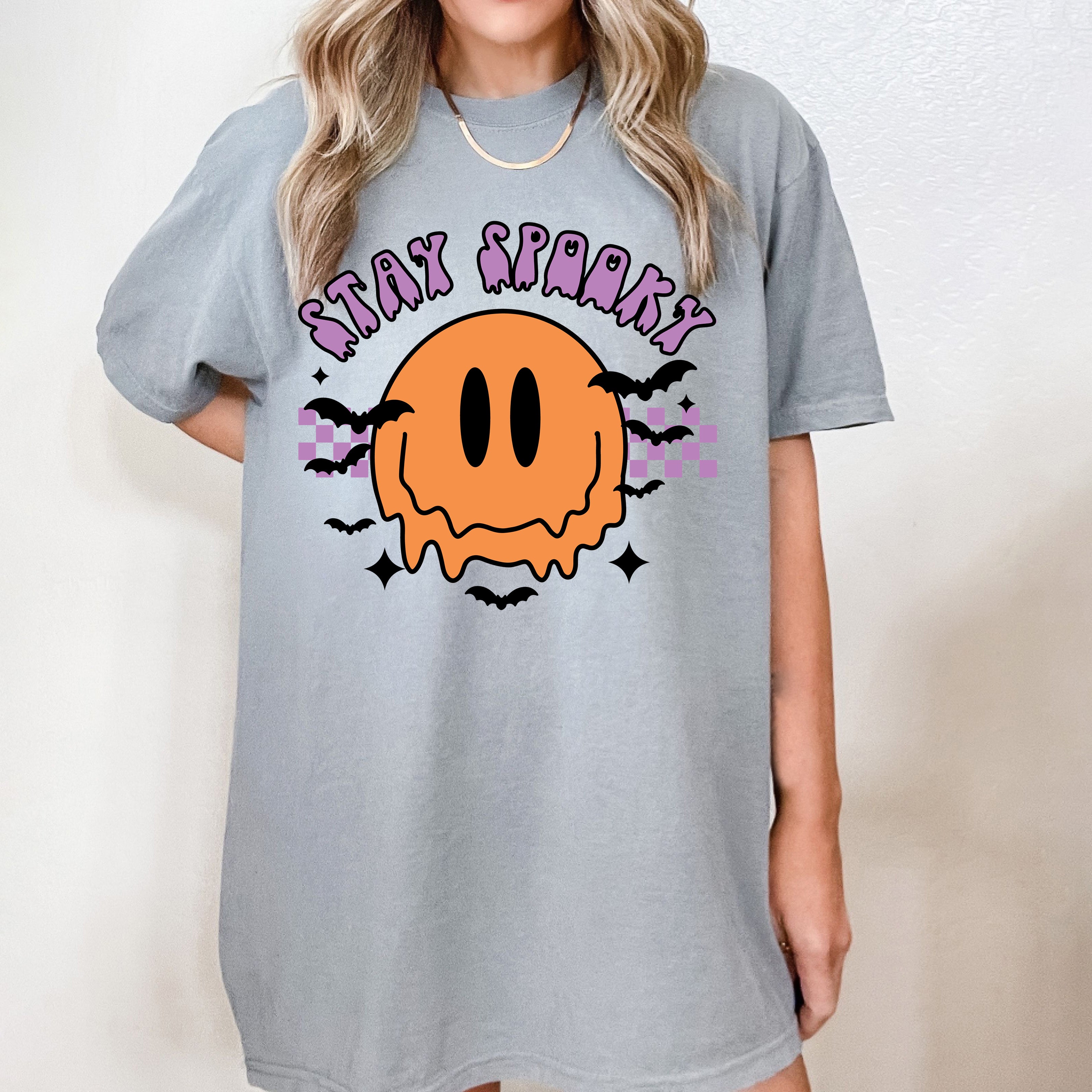 Stay Spooky Smiley Bats | Garment Dyed Short Sleeve Tee