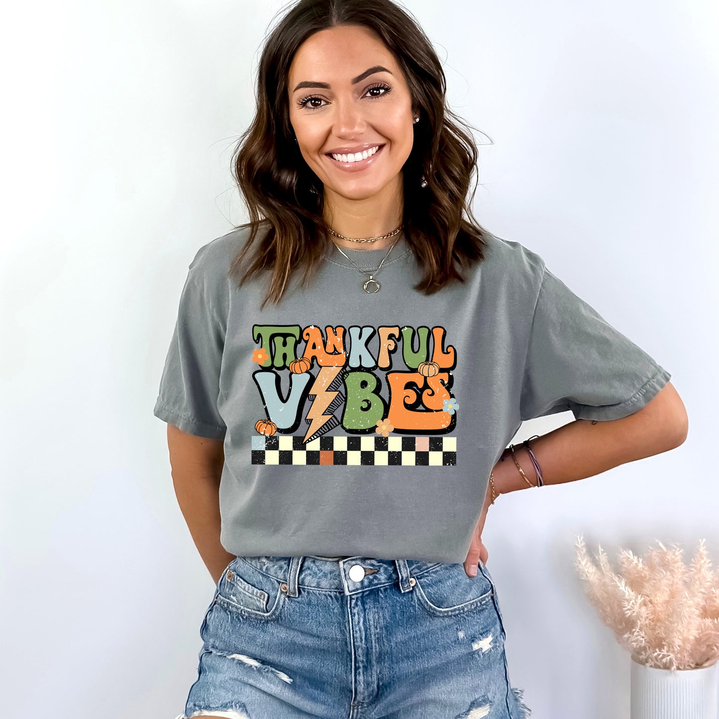 Thankful Vibes Checkered | Garment Dyed Tee