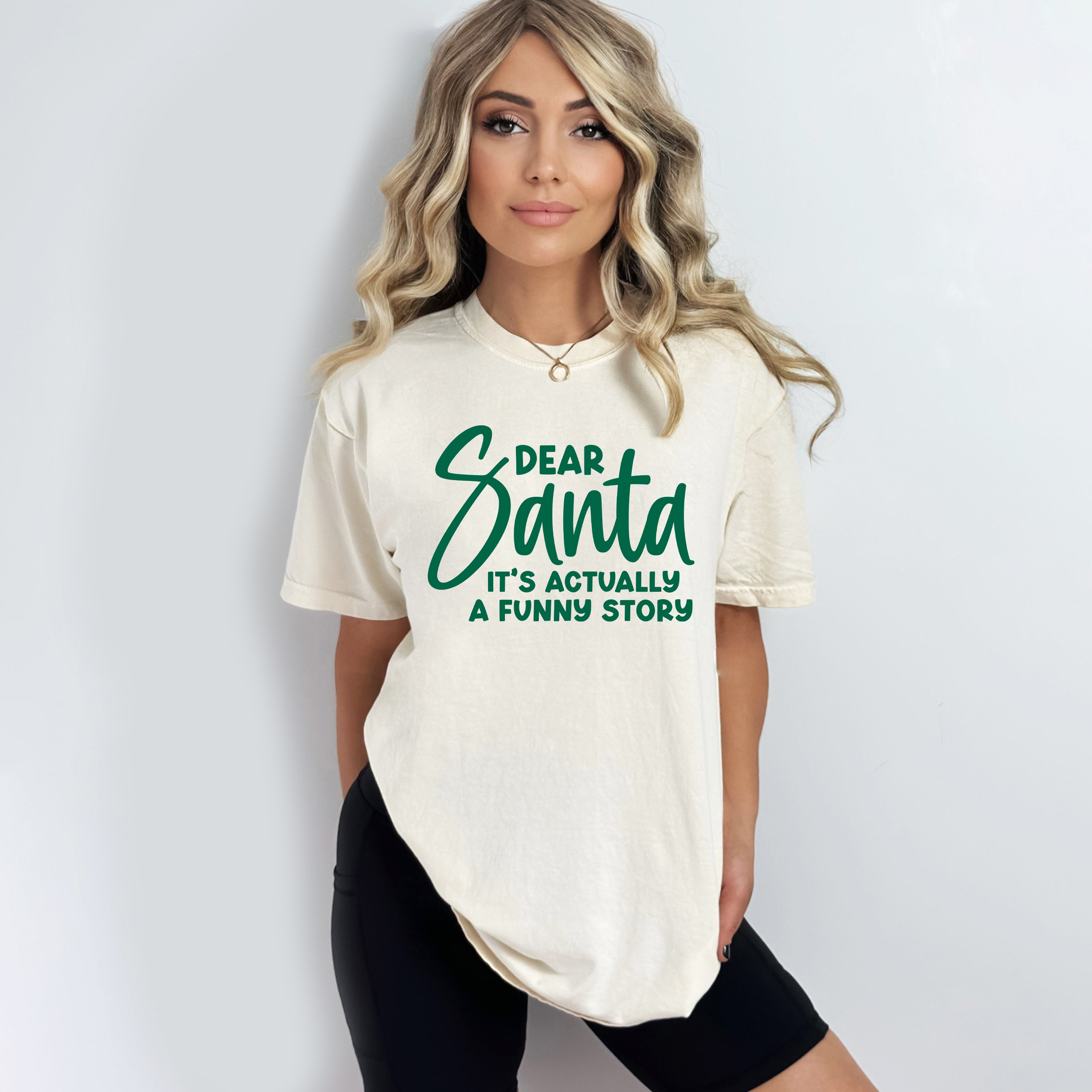 Dear Santa It's A Funny Story| Garment Dyed Tee