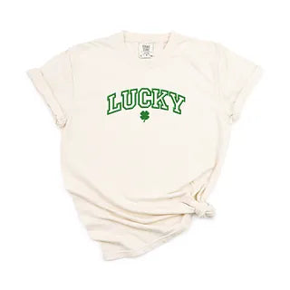 Embroidered Lucky Varsity Clover | Garment Dyed Short Sleeve Tee